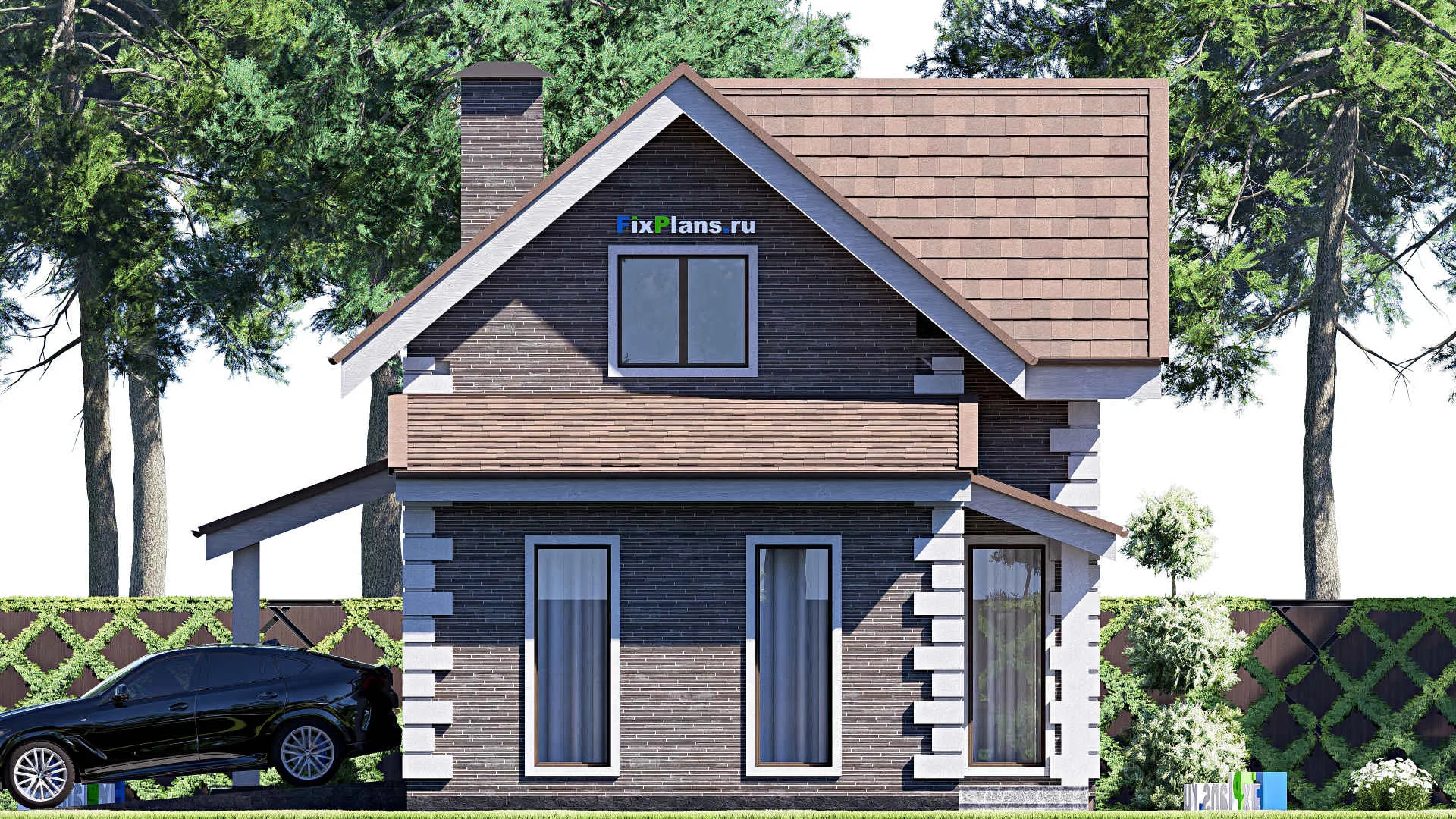 F-18845 - Проект одноэтажного дома 10 на 16, площадью 140 м² с террасой, гаражом на 1 машину и 2 спальнями