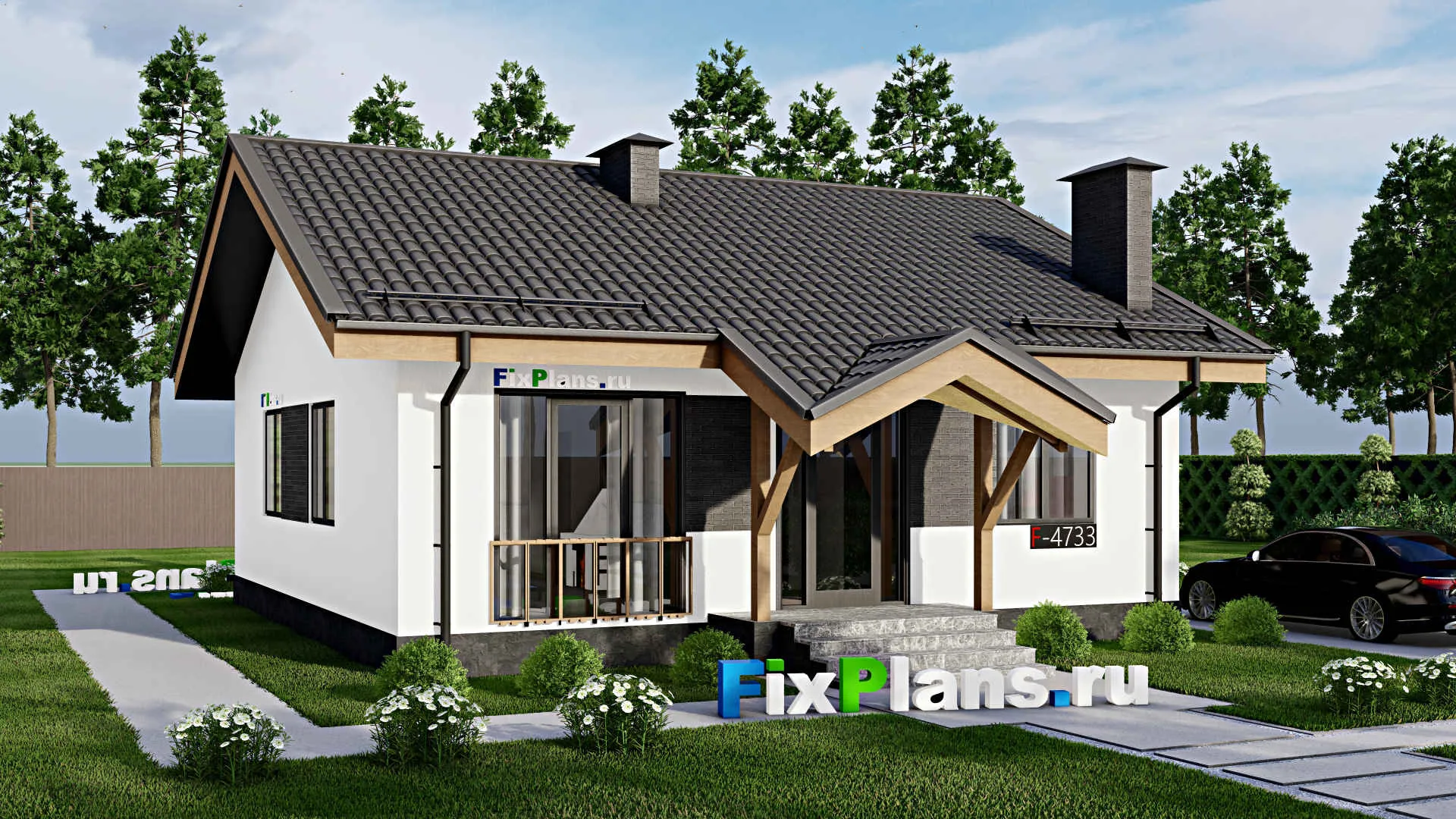 F-4733 - Проект одноэтажного дома 11 на 11, площадью 90 м² с 2 спальнями