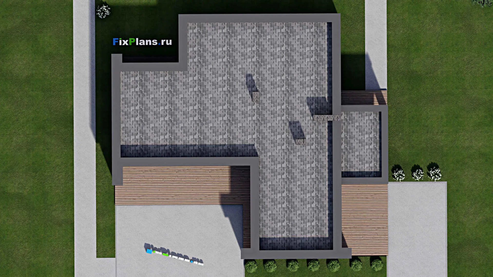 F-3536 - Проект одноэтажного дома 17 на 17, площадью 210 м² с террасой и 3 спальнями