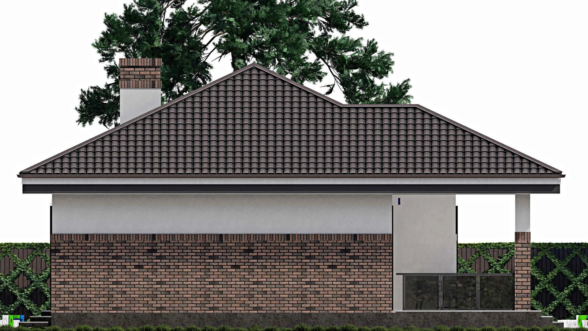 F-0881 - Проект одноэтажного дома 11 на 13, площадью 130 м² с террасой и 3 спальнями