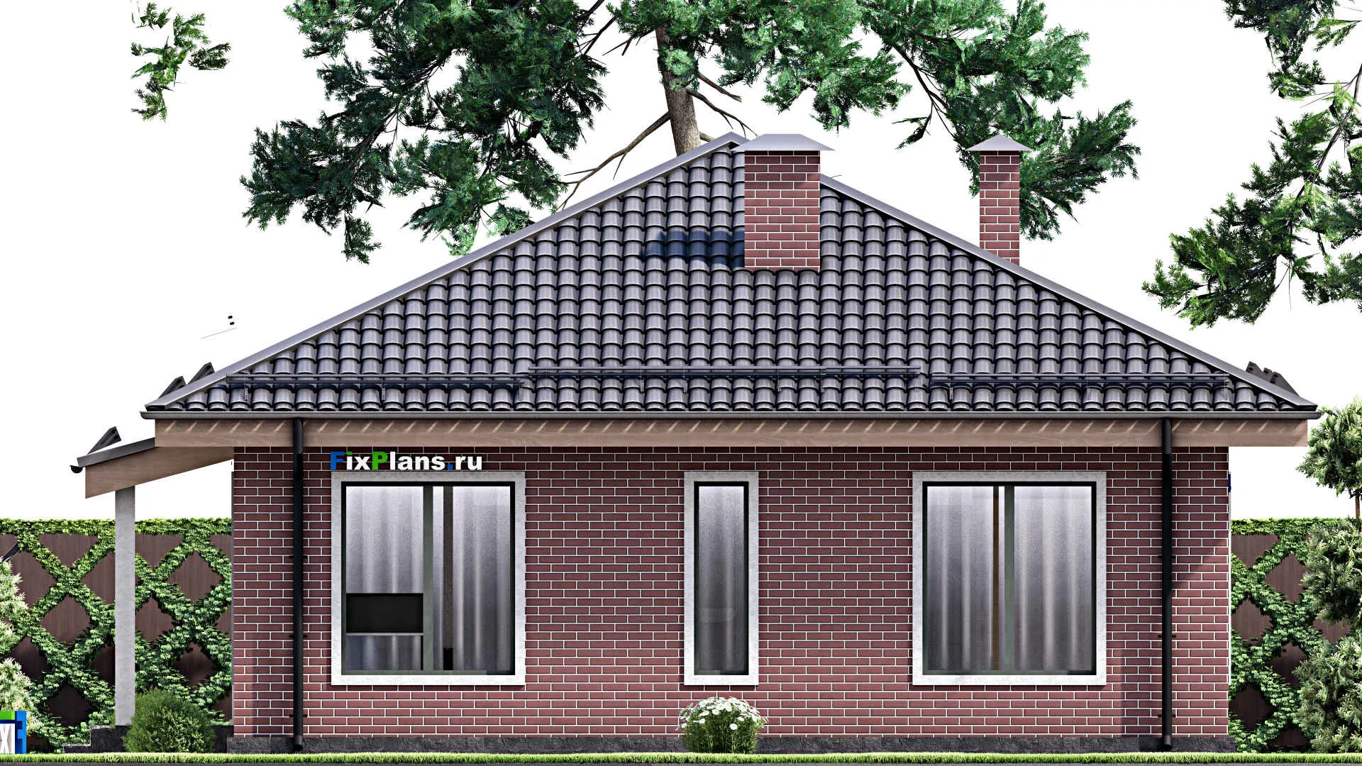 F-13823 - Проект одноэтажного дома 11 на 12, площадью 90 м² с 2 спальнями