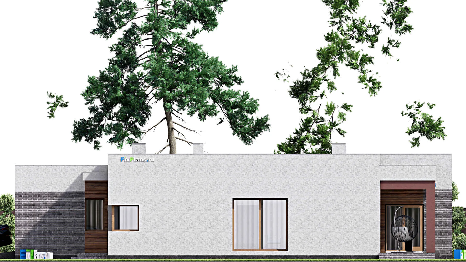 F-16055 - Проект одноэтажного дома 14 на 20, площадью 190 м² с террасой, гаражом на 1 машину и 3 спальнями