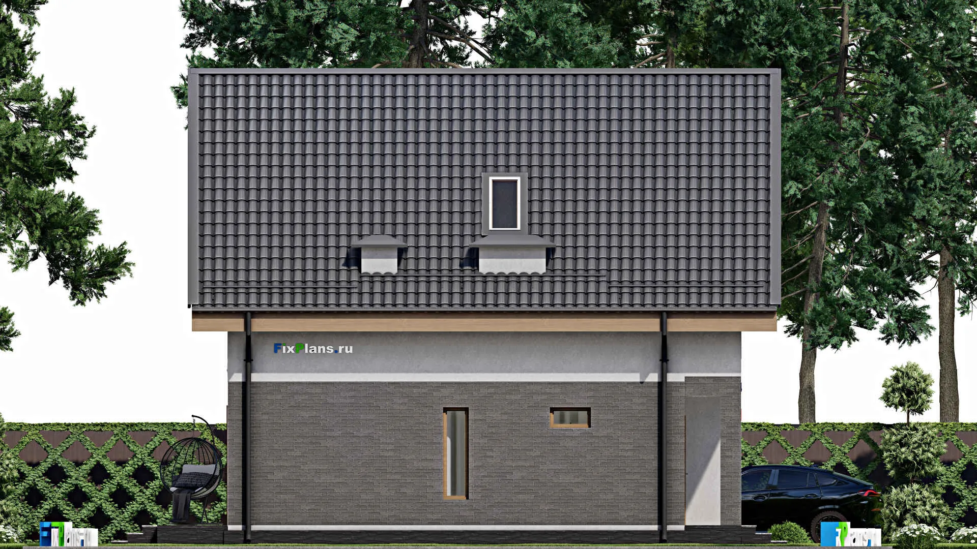 F-3851 - Проект дома с мансардой 10 на 10, площадью 180 м² с террасой, балконом и 4 спальнями