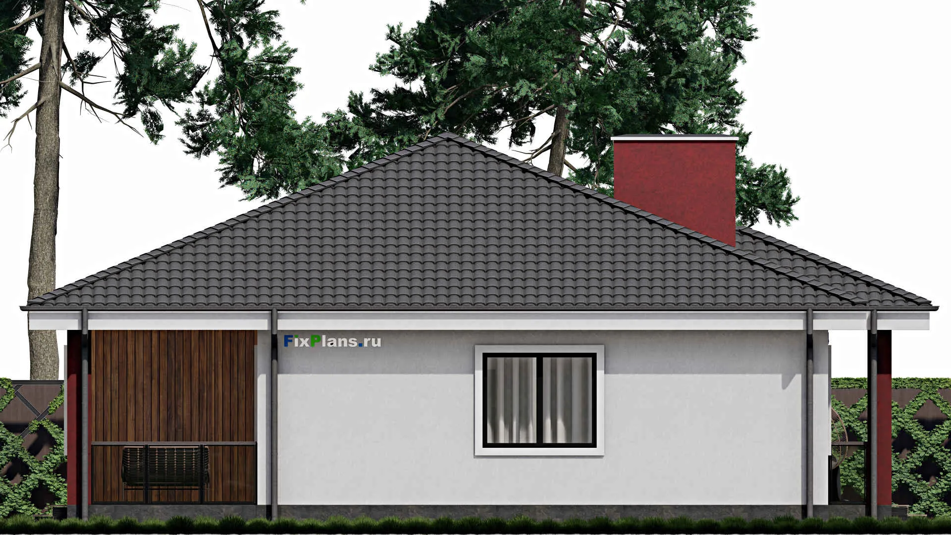 F-0269 - Проект одноэтажного дома 12 на 20, площадью 180 м² с террасой, гаражом на 1 машину и 3 спальнями