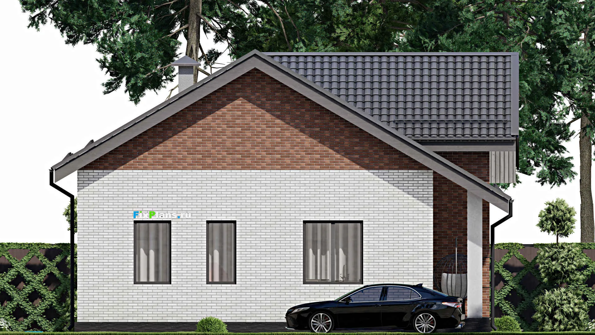 F-3140 - Проект одноэтажного дома 11 на 16, площадью 130 м² с террасой и 3 спальнями