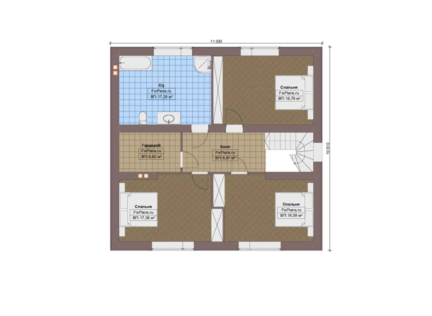 F-12419 - Планы дома с мансардой 14 на 15, площадью 220 м² с 4 спальнями