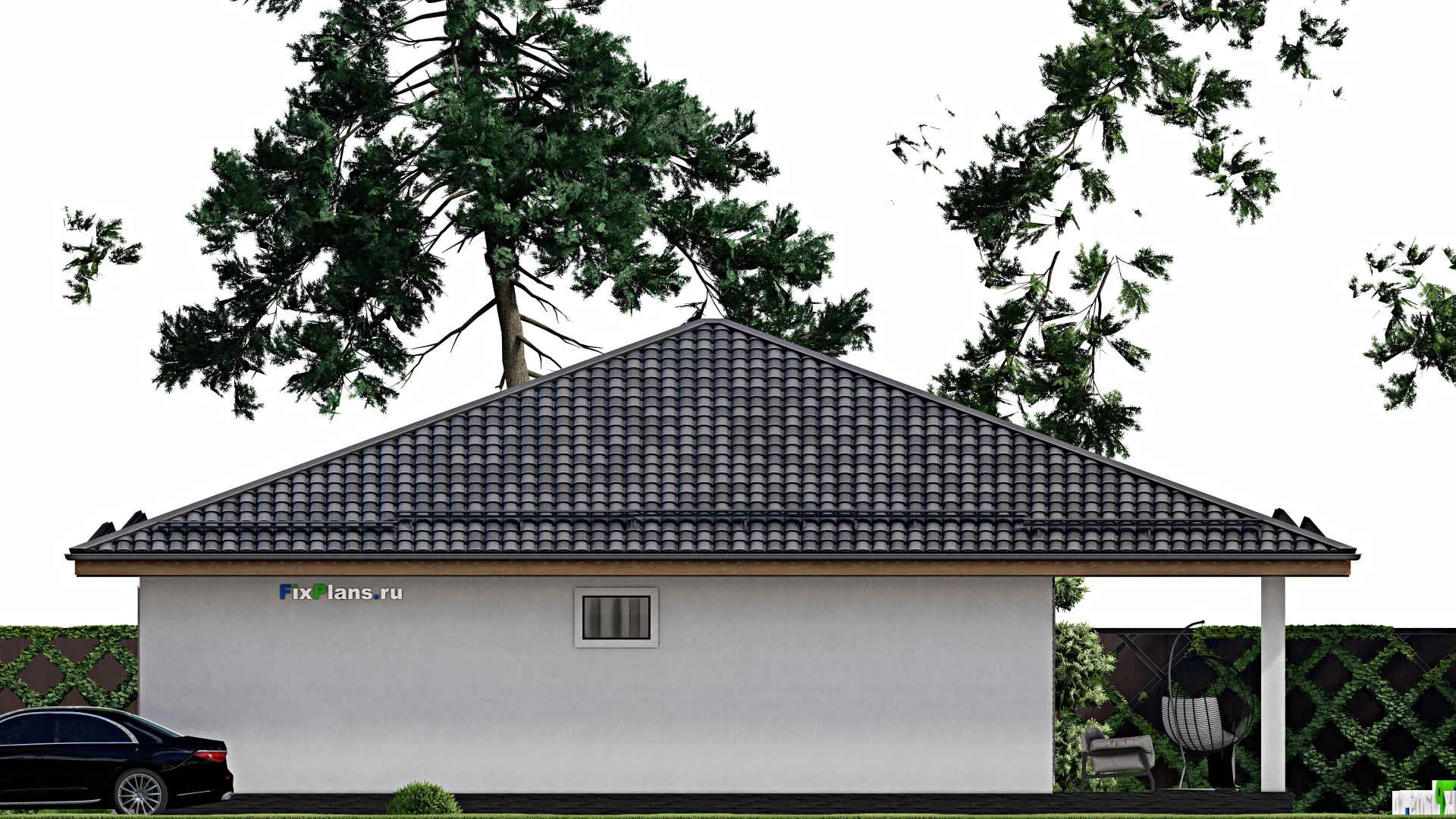 F-10628 - Проект одноэтажного дома 14 на 15, площадью 170 м² с террасой и 2 спальнями