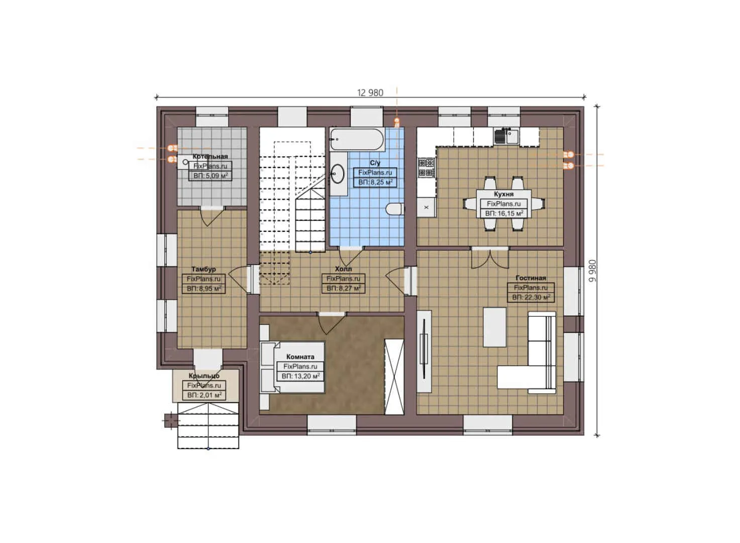 F-4850 - Планы дома с мансардой 10 на 13, площадью 160 м² с 2 спальнями
