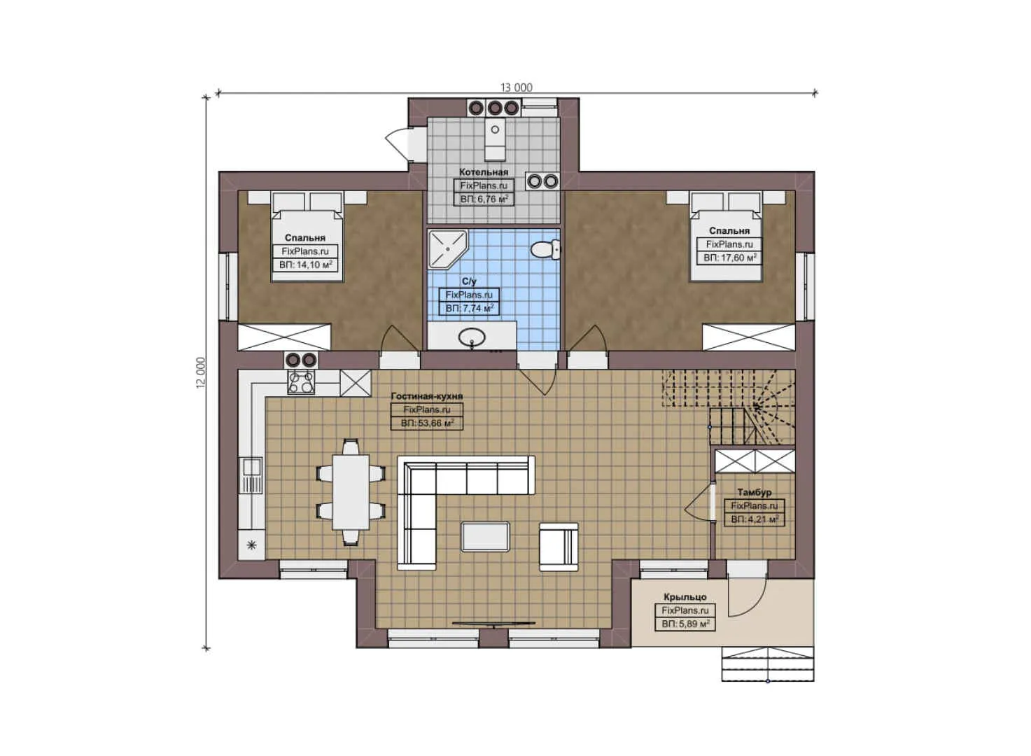 F-4130 - Планы дома с мансардой 12 на 13, площадью 200 м² с 6 спальнями