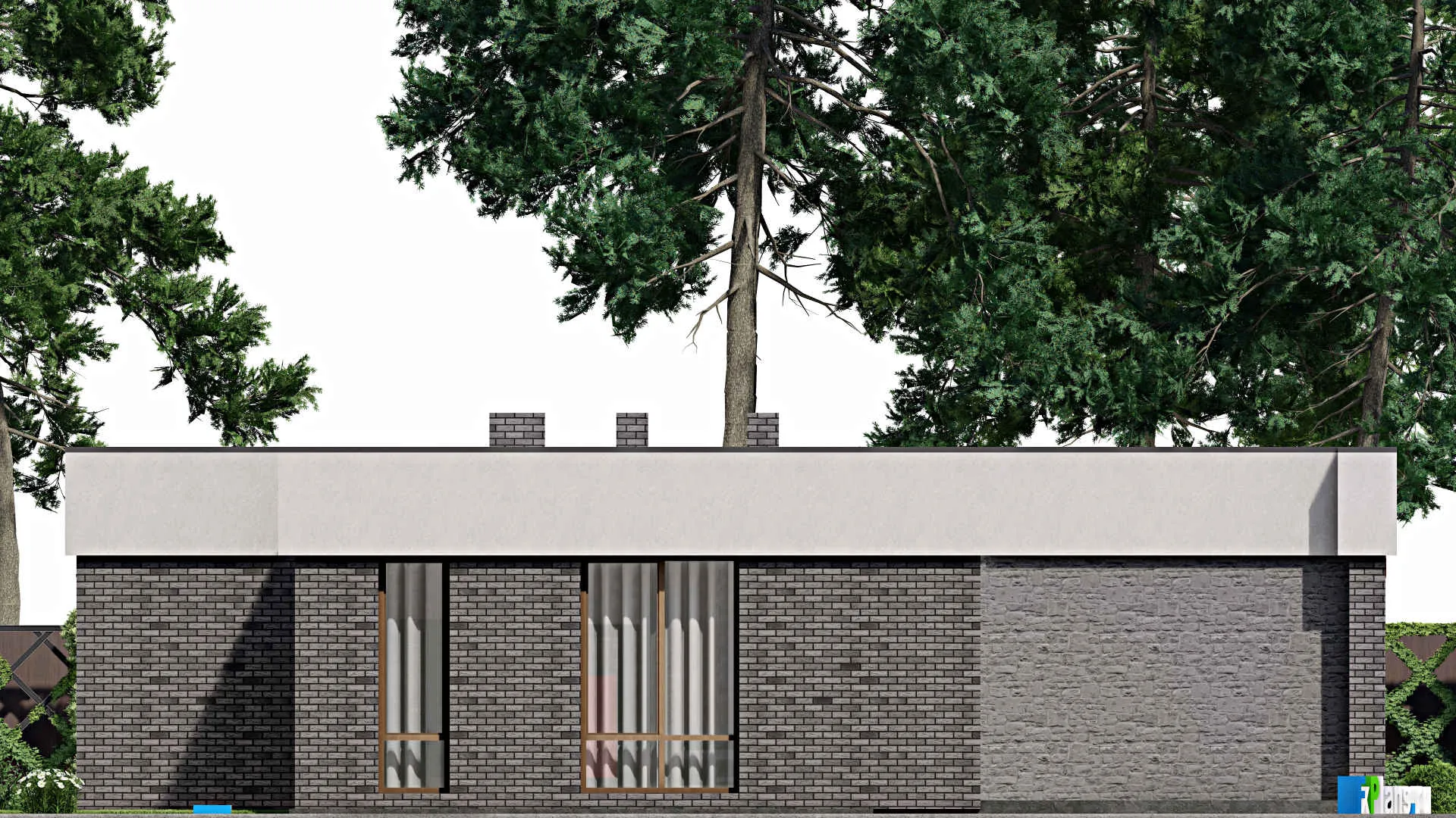 F-3536 - Проект одноэтажного дома 17 на 17, площадью 210 м² с террасой и 3 спальнями