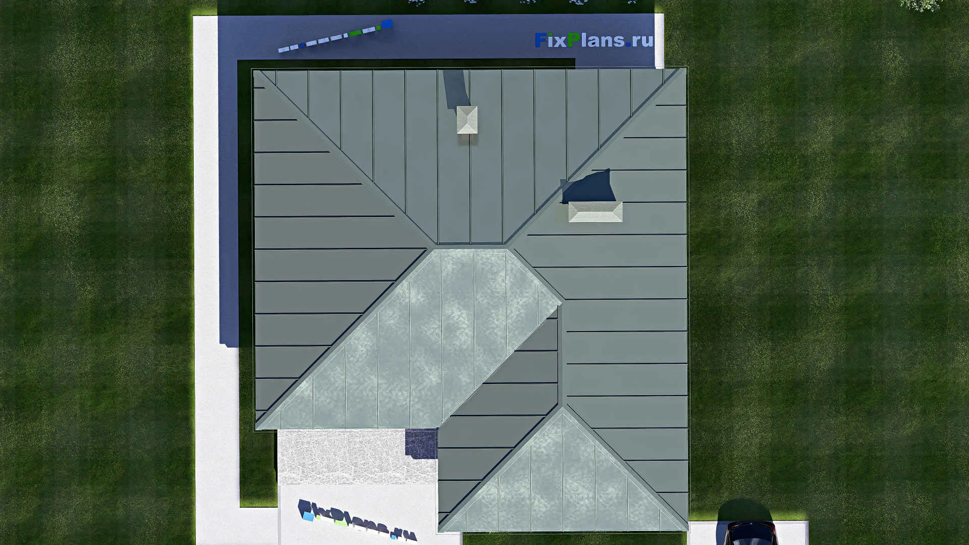 F-18260 - Проект одноэтажного дома 14 на 15, площадью 150 м² с террасой и 3 спальнями