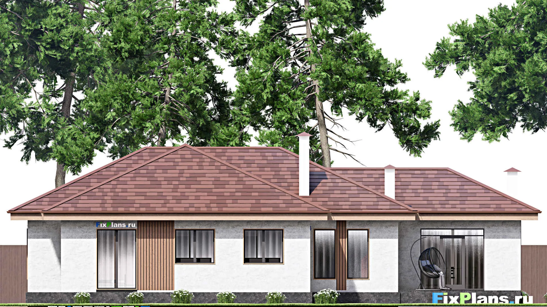 F-13769 - Проект одноэтажного дома 14 на 20, площадью 160 м² с гаражом на 1 машину и 3 спальнями