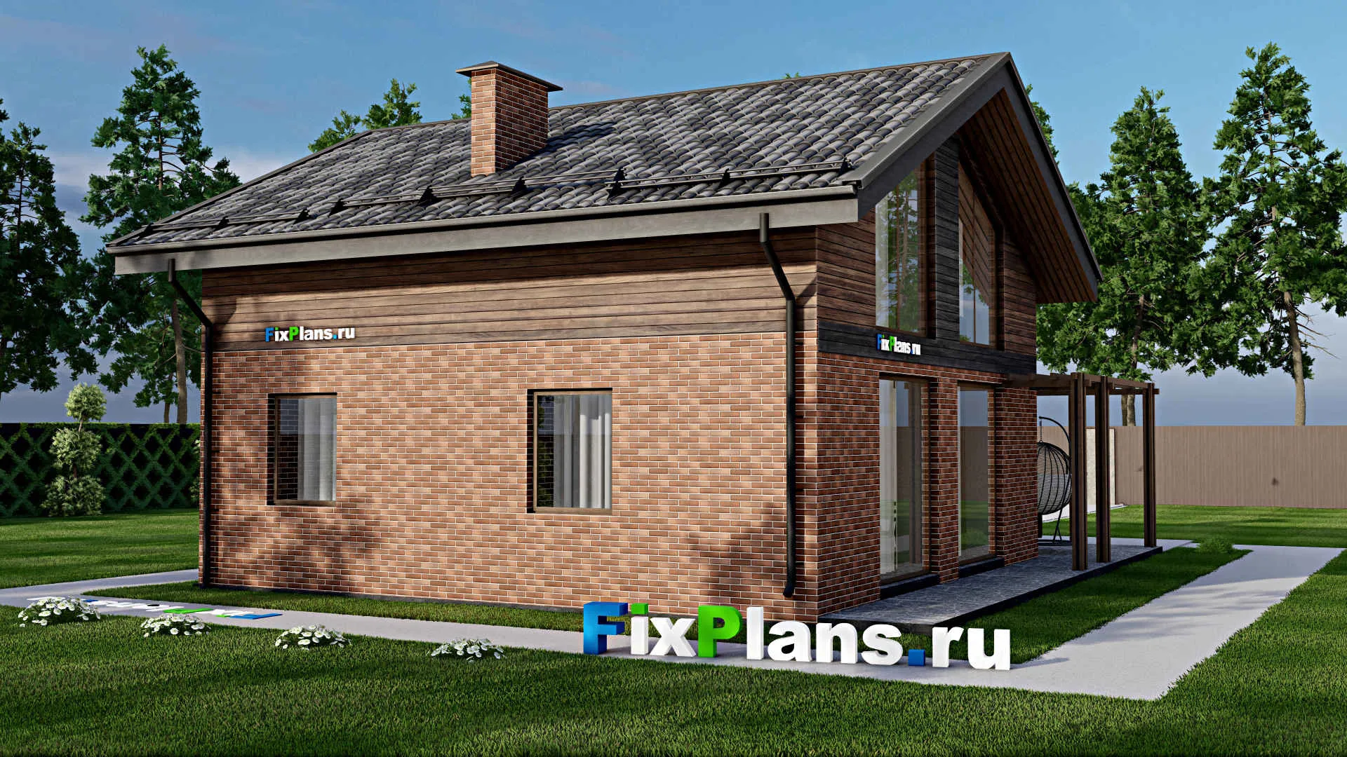 F-9566 - Планы дома с мансардой 11 на 13, площадью 160 м² с террасой и 3 спальнями