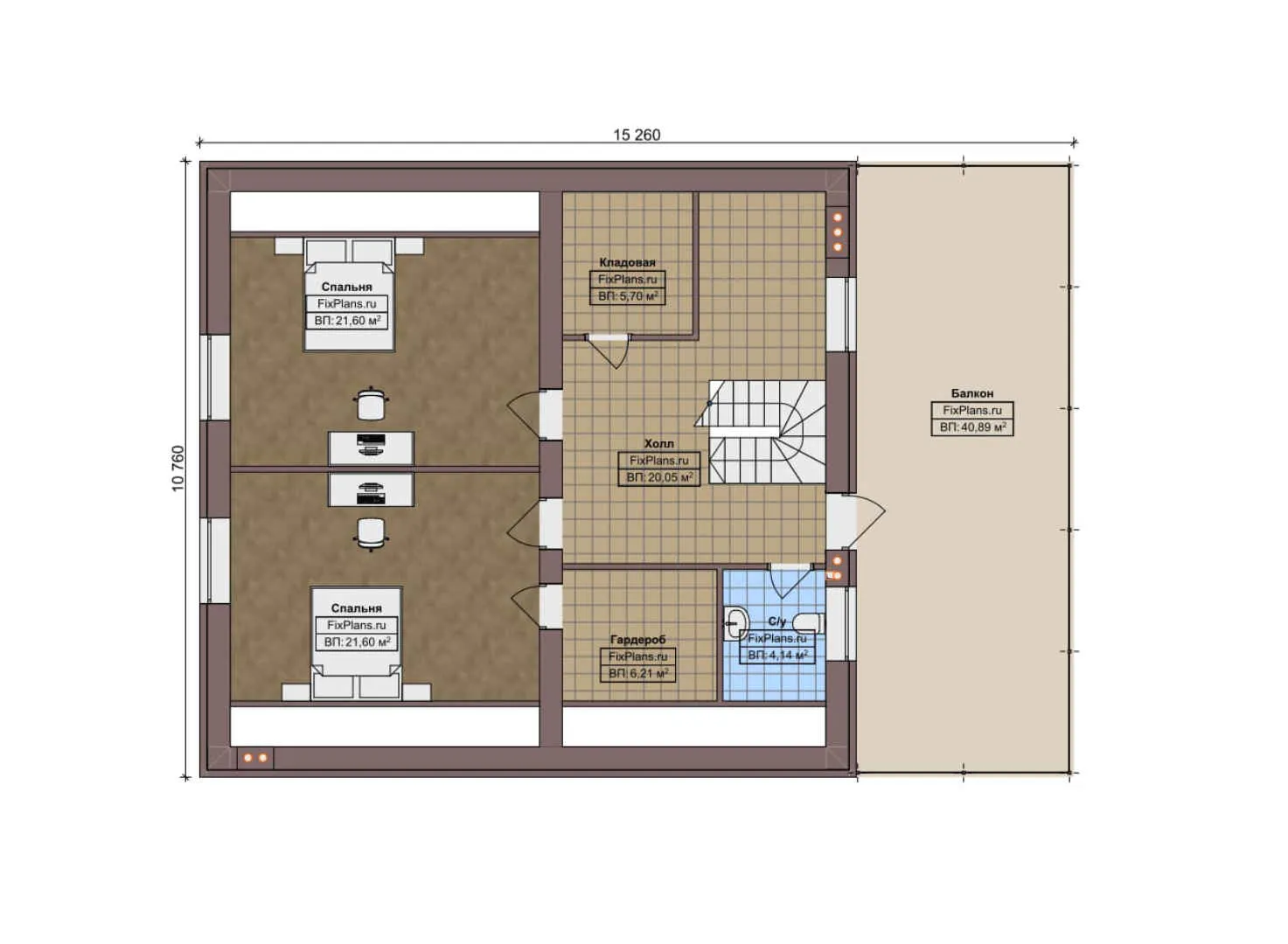 F-9530 - Планы дома с мансардой 14 на 16, площадью 260 м² с балконом, гаражом на 1 машину и 3 спальнями