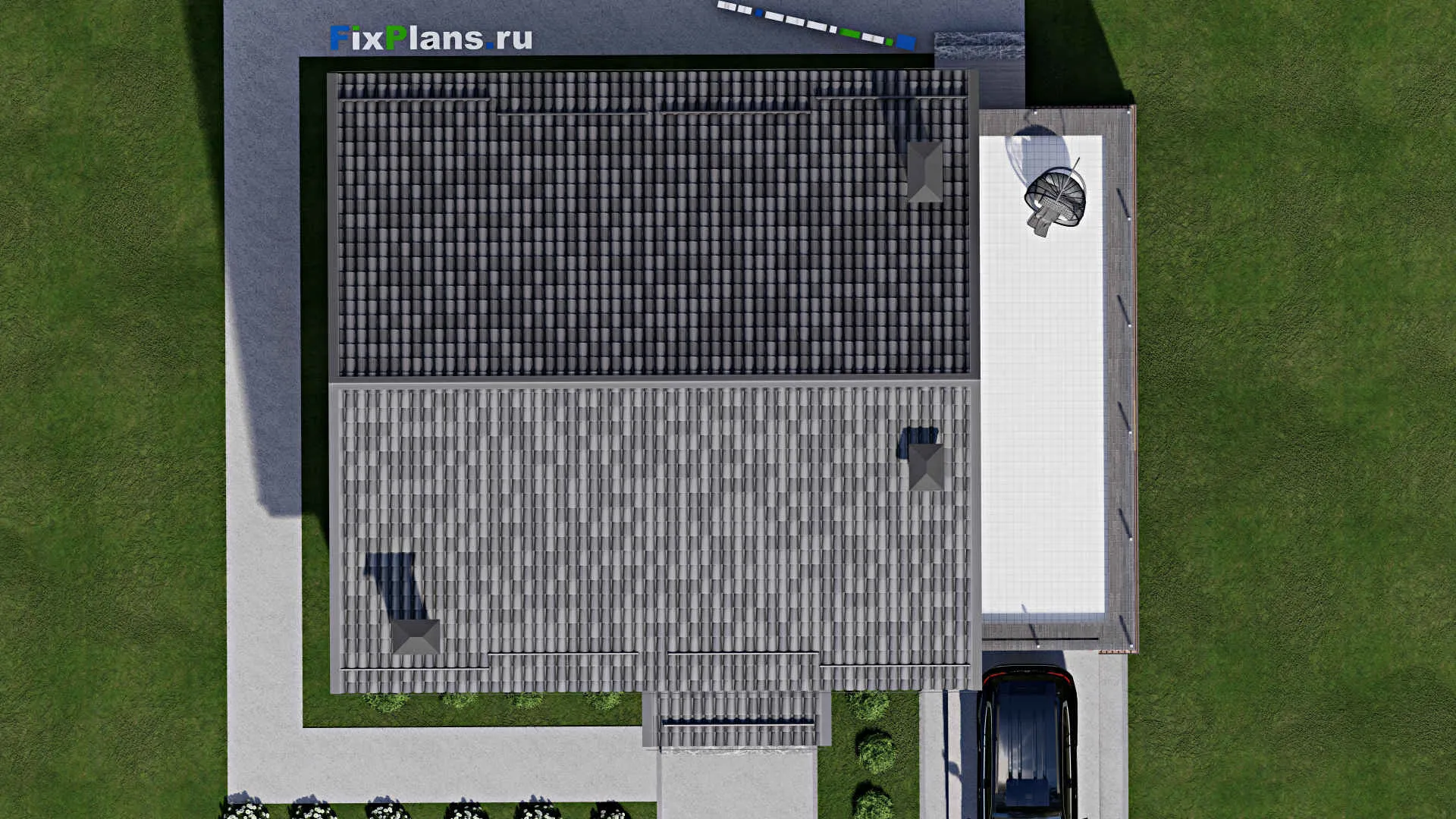 F-9530 - Проект дома с мансардой 14 на 16, площадью 260 м² с балконом, гаражом на 1 машину и 3 спальнями