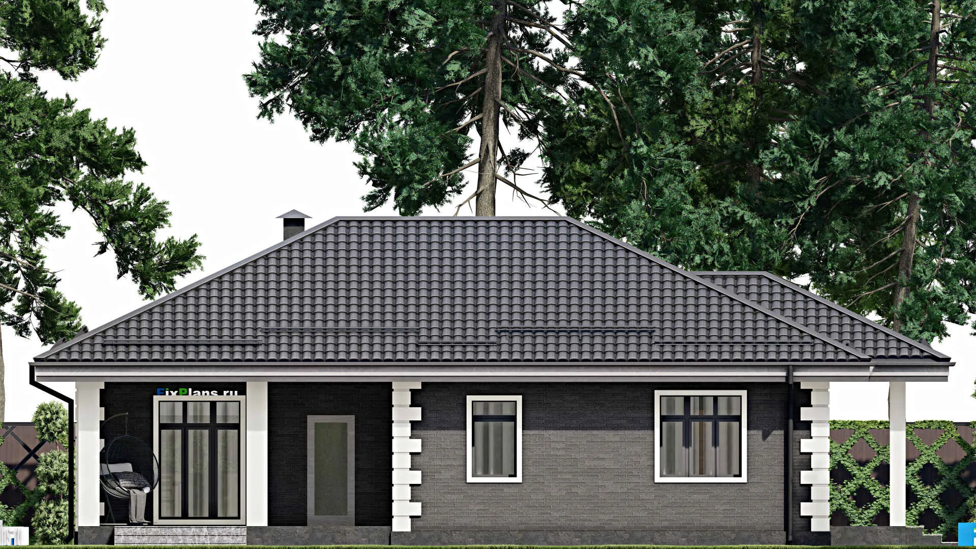 F-4220 - Проект одноэтажного дома 10 на 15, площадью 110 м² с террасой и 3 спальнями
