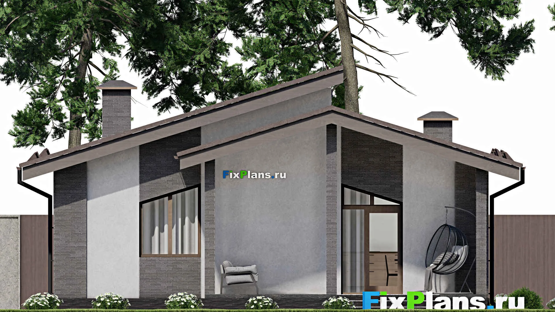 F-6335 - Проект одноэтажного дома 11 на 13, площадью 120 м² с террасой и 3 спальнями