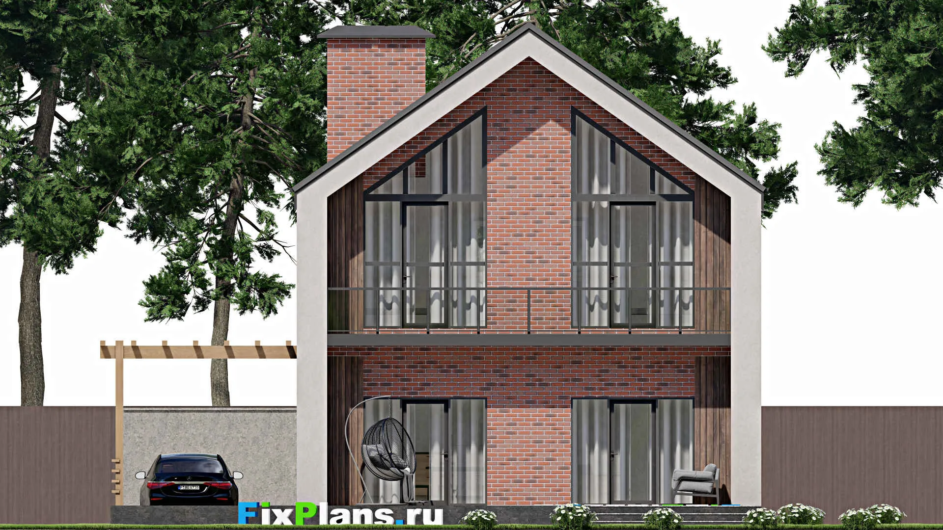 F-6020 - Проект дома с мансардой 13 на 16, площадью 220 м² с террасой, балконом и 4 спальнями