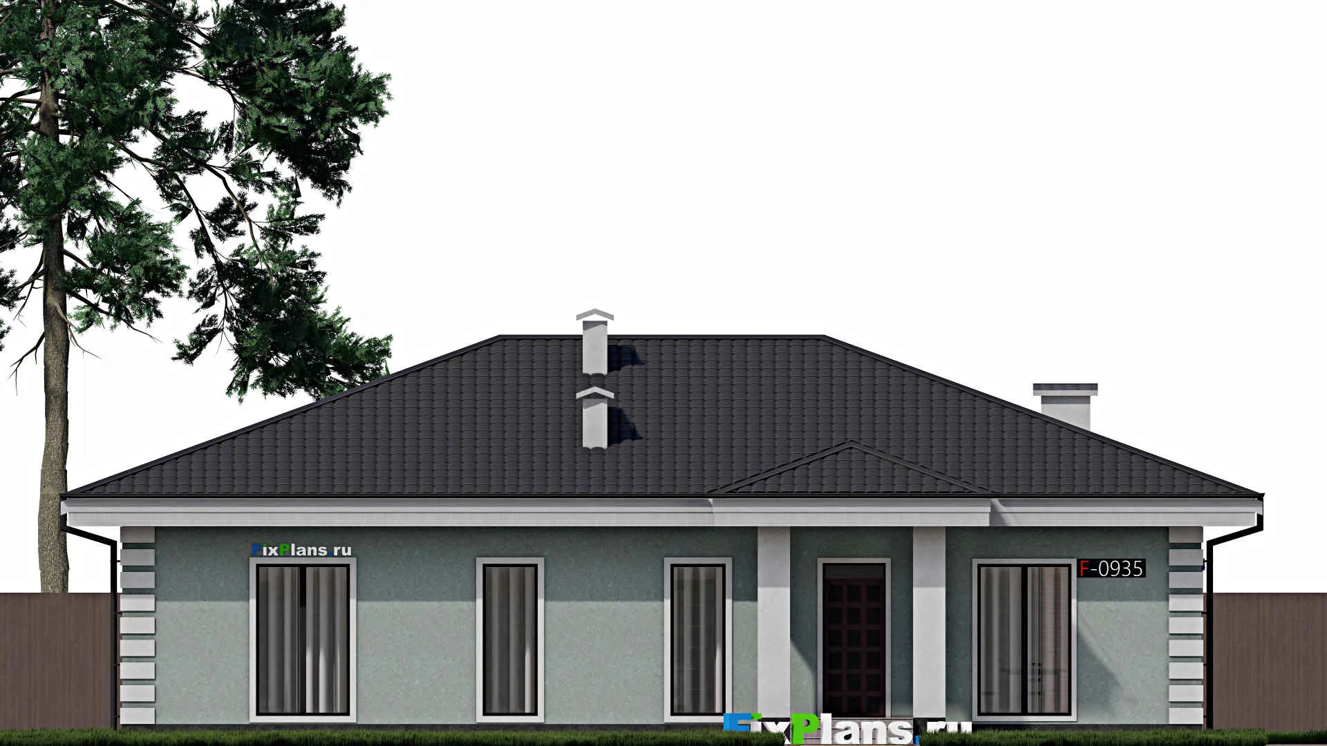 F-0935 - Проект одноэтажного дома 12 на 17, площадью 190 м² с террасой и 3 спальнями