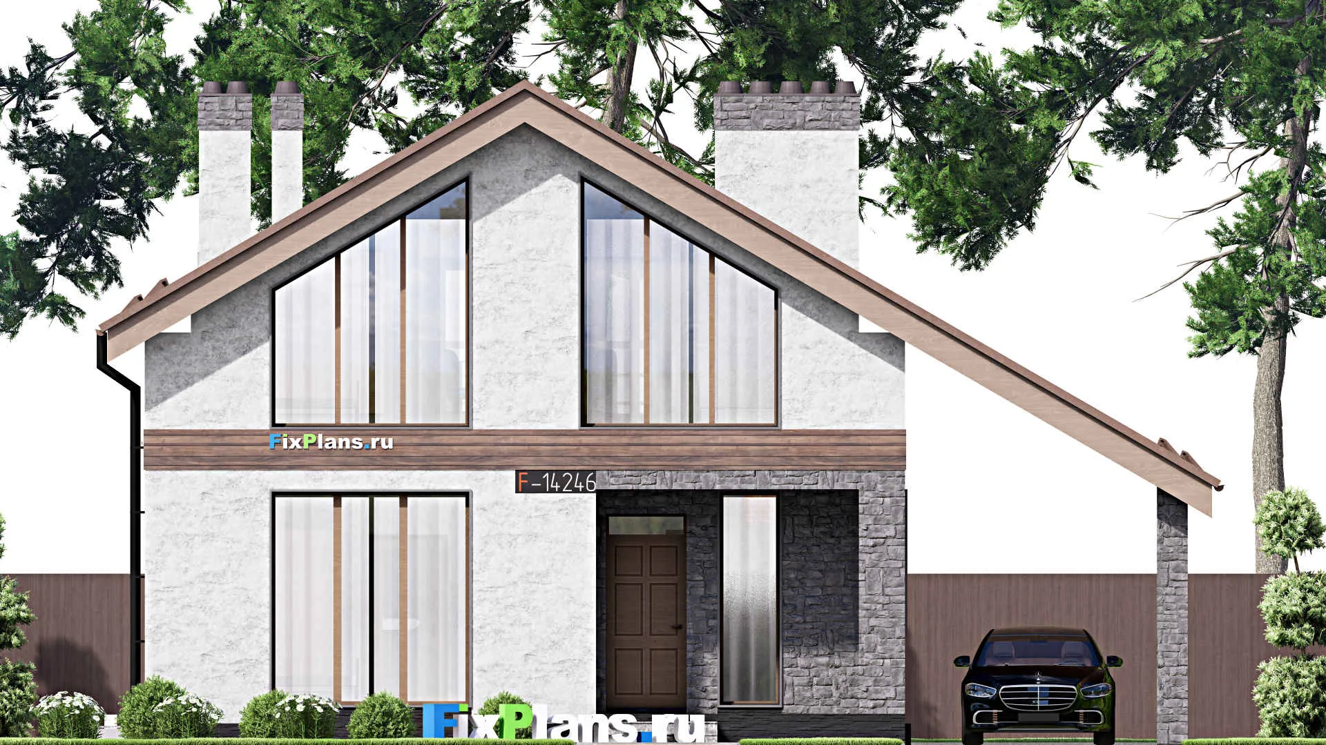 F-14246 - Проект дома с мансардой 13 на 15, площадью 240 м² с террасой, балконом и 5 спальнями