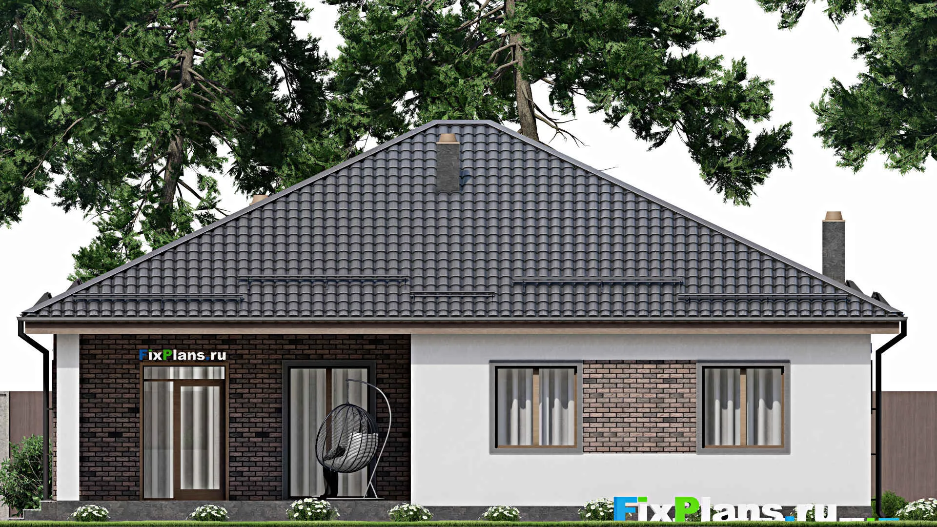 F-3518 - План одноэтажного дома 14 на 15, площадью 160 м² с террасой и 3 спальнями