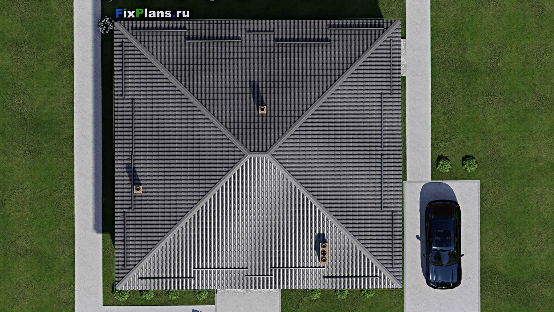 F-3518 - План одноэтажного дома 14 на 15, площадью 160 м² с террасой и 3 спальнями