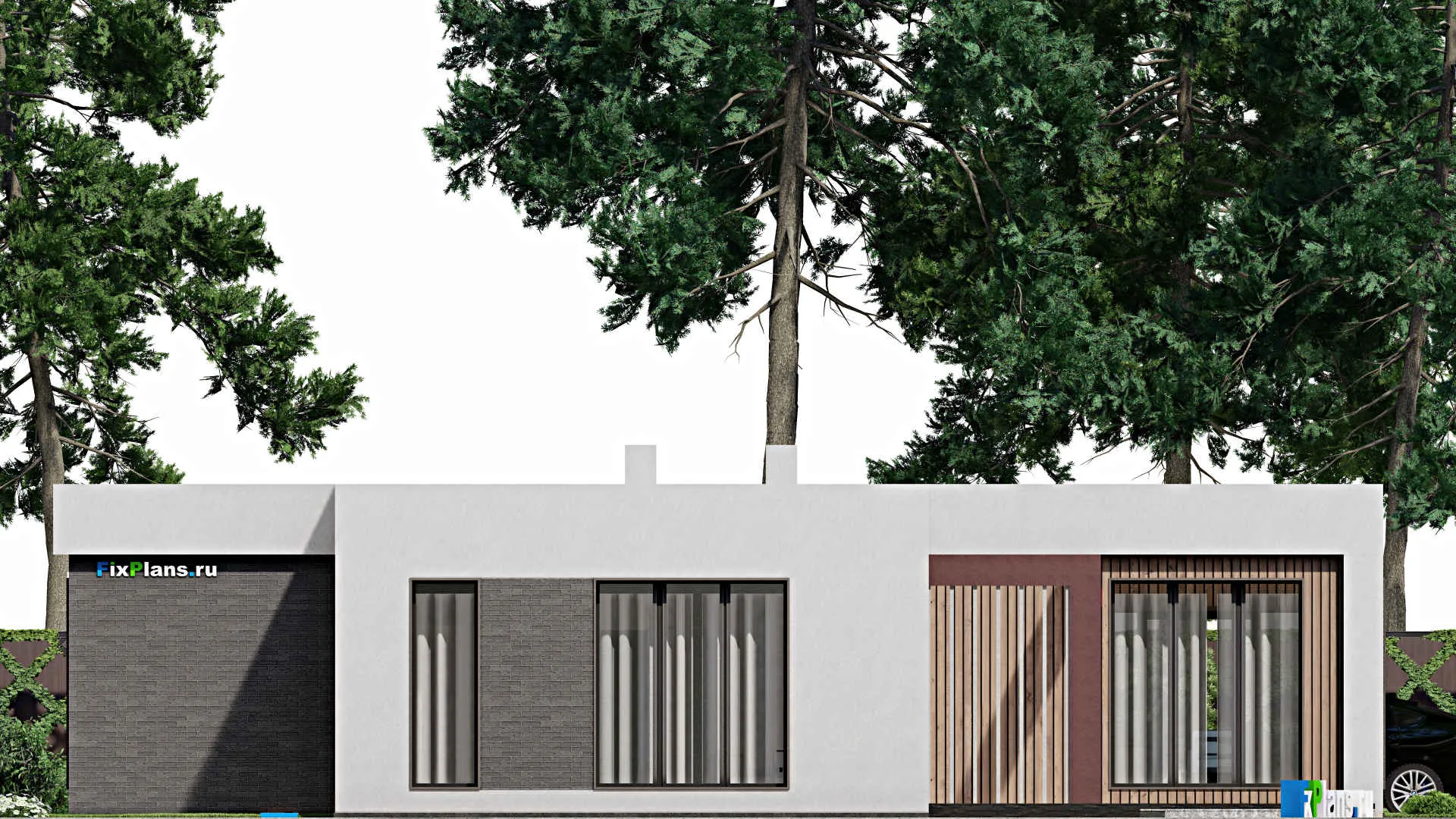 F-7046 - Проект одноэтажного дома 17 на 20, площадью 230 м² с террасой и 3 спальнями