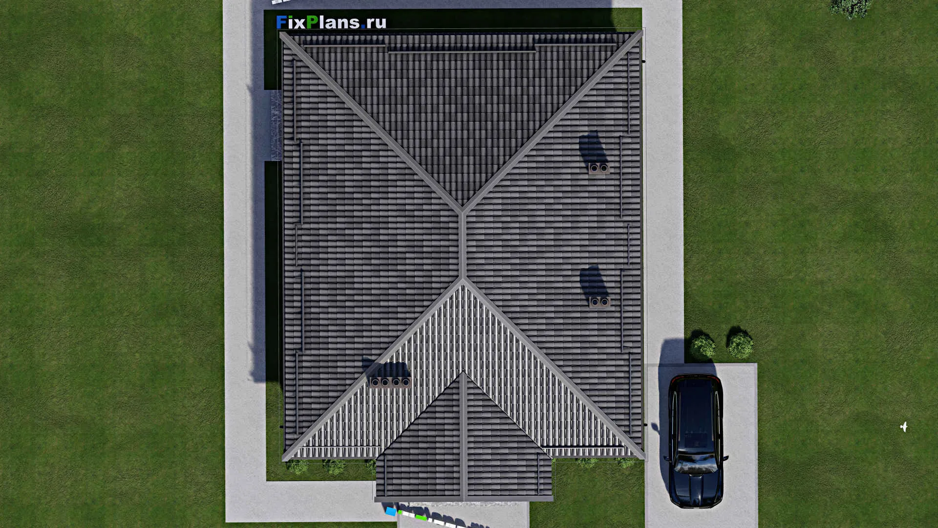 F-8468 - Проект одноэтажного дома 12 на 16, площадью 140 м² с террасой, баней и 2 спальнями