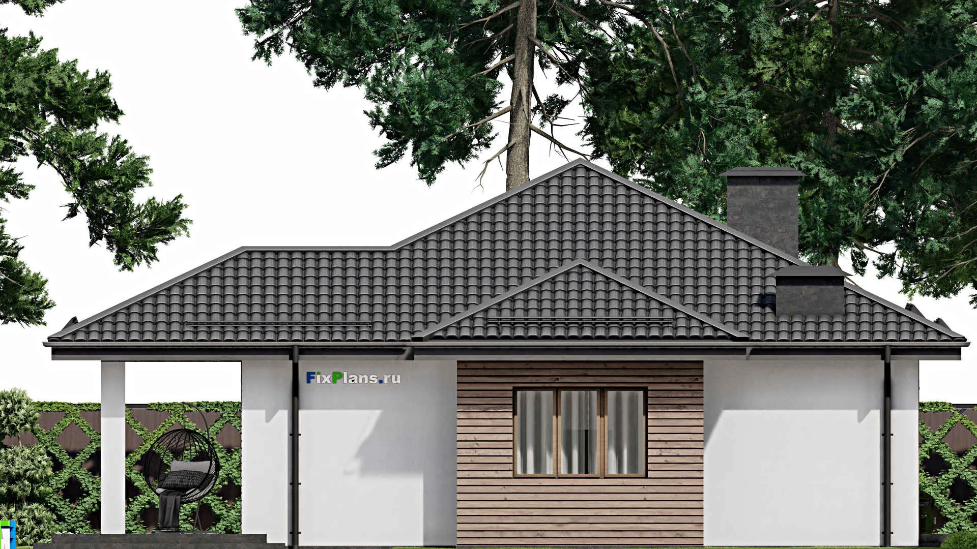 F-3716 - План одноэтажного дома 12 на 16, площадью 180 м² с террасой и 4 спальнями