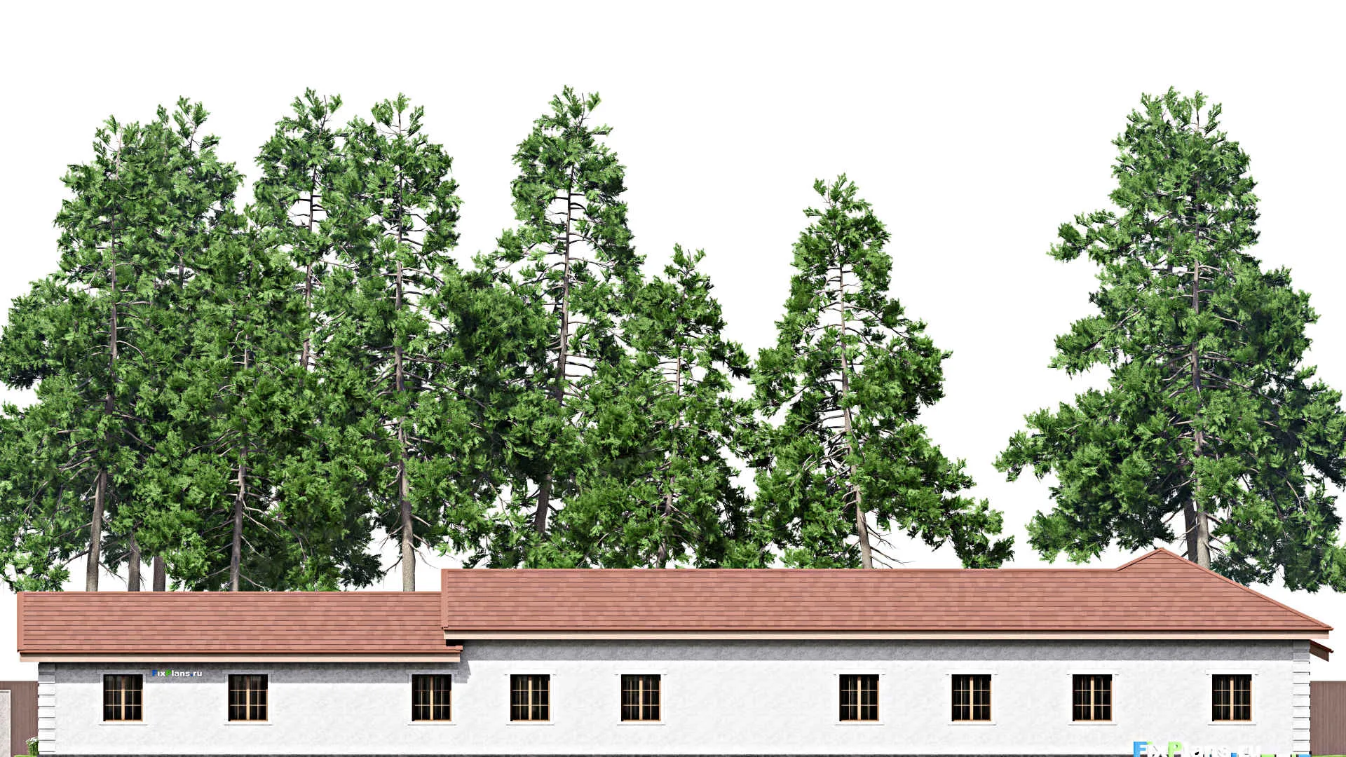 F-8324 - Проект одноэтажного дома 19 на 40, площадью 300 м² с террасой, гаражом на 2 машины и 5 спальнями