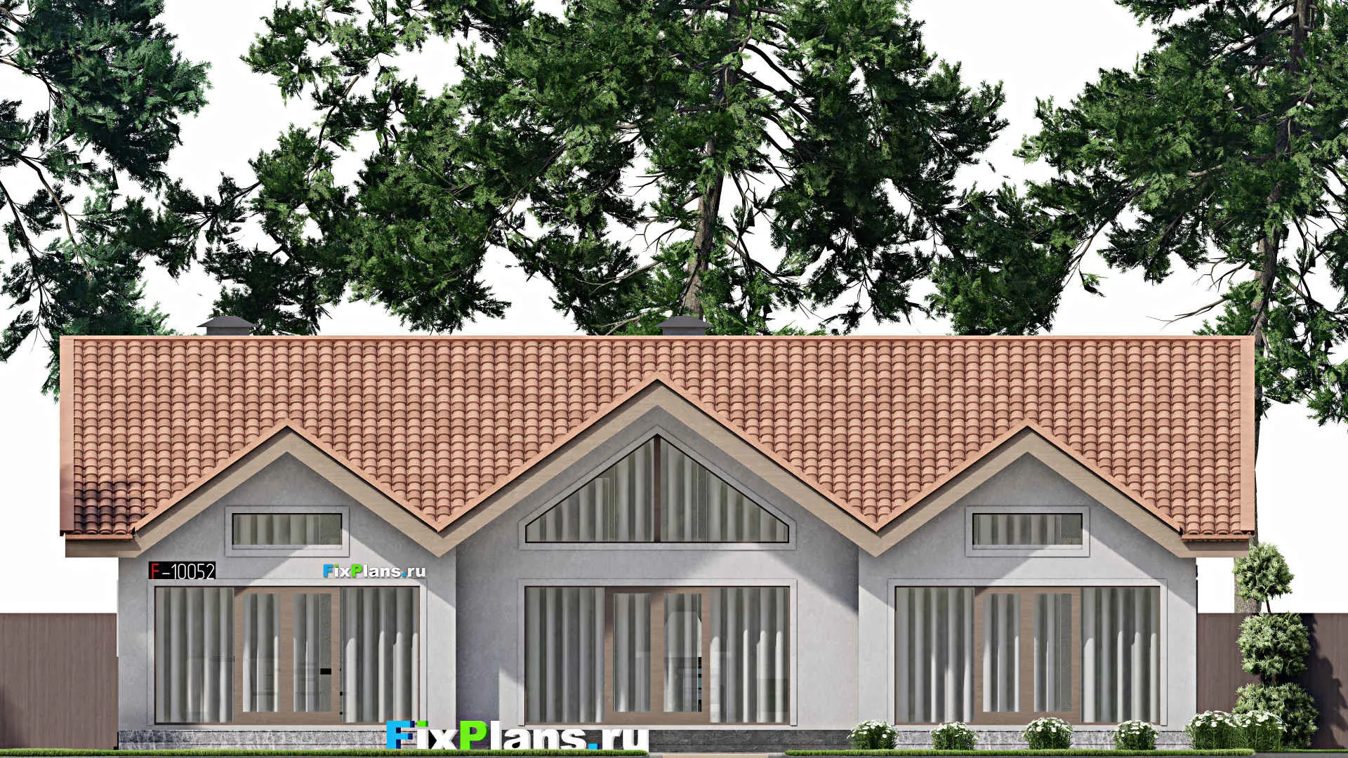 F-10052 - План одноэтажного дома 17 на 17, площадью 230 м² с 3 спальнями