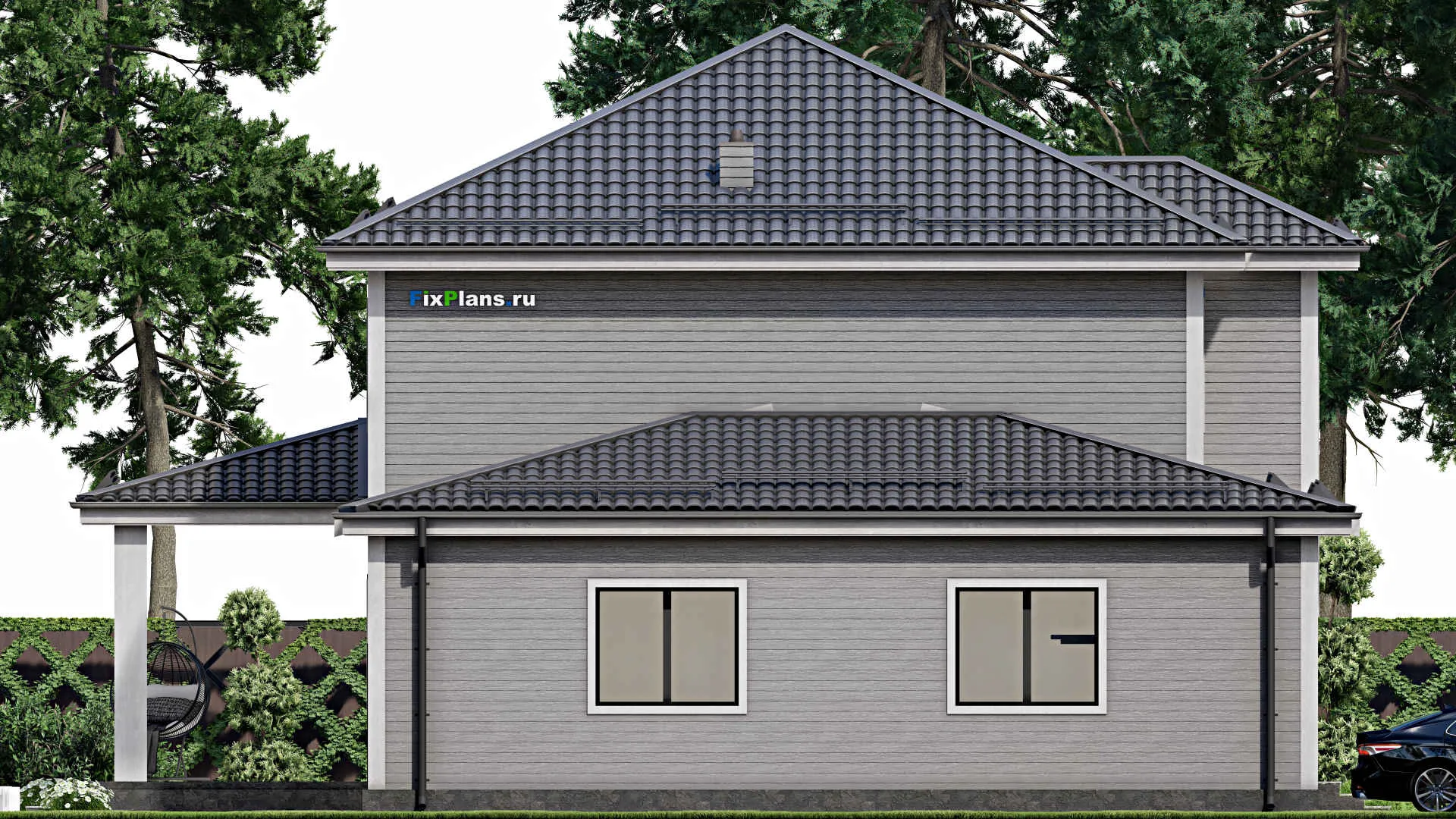 F-5345 - Проект двухэтажного дома 12 на 16, площадью 220 м² с гаражом на 1 машину и 4 спальнями