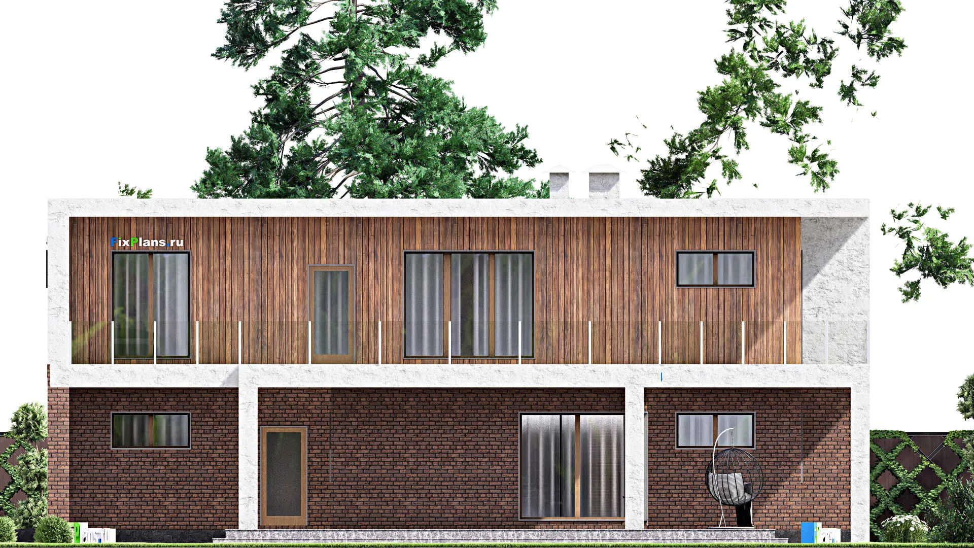 F-15029 - Проект двухэтажного дома 18 на 19, площадью 380 м² с террасой, балконом, гаражом на 1 машину и 4 спальнями