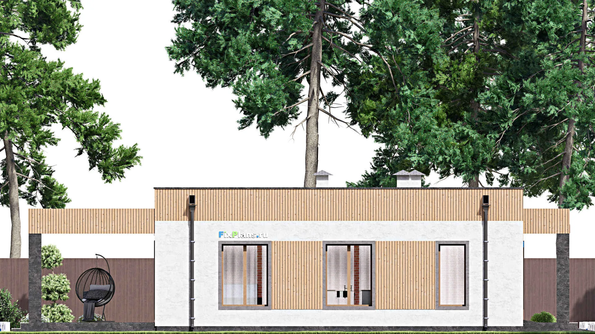 F-15200 - Проект одноэтажного дома 14 на 17, площадью 150 м² с террасой, гаражом на 1 машину и 4 спальнями