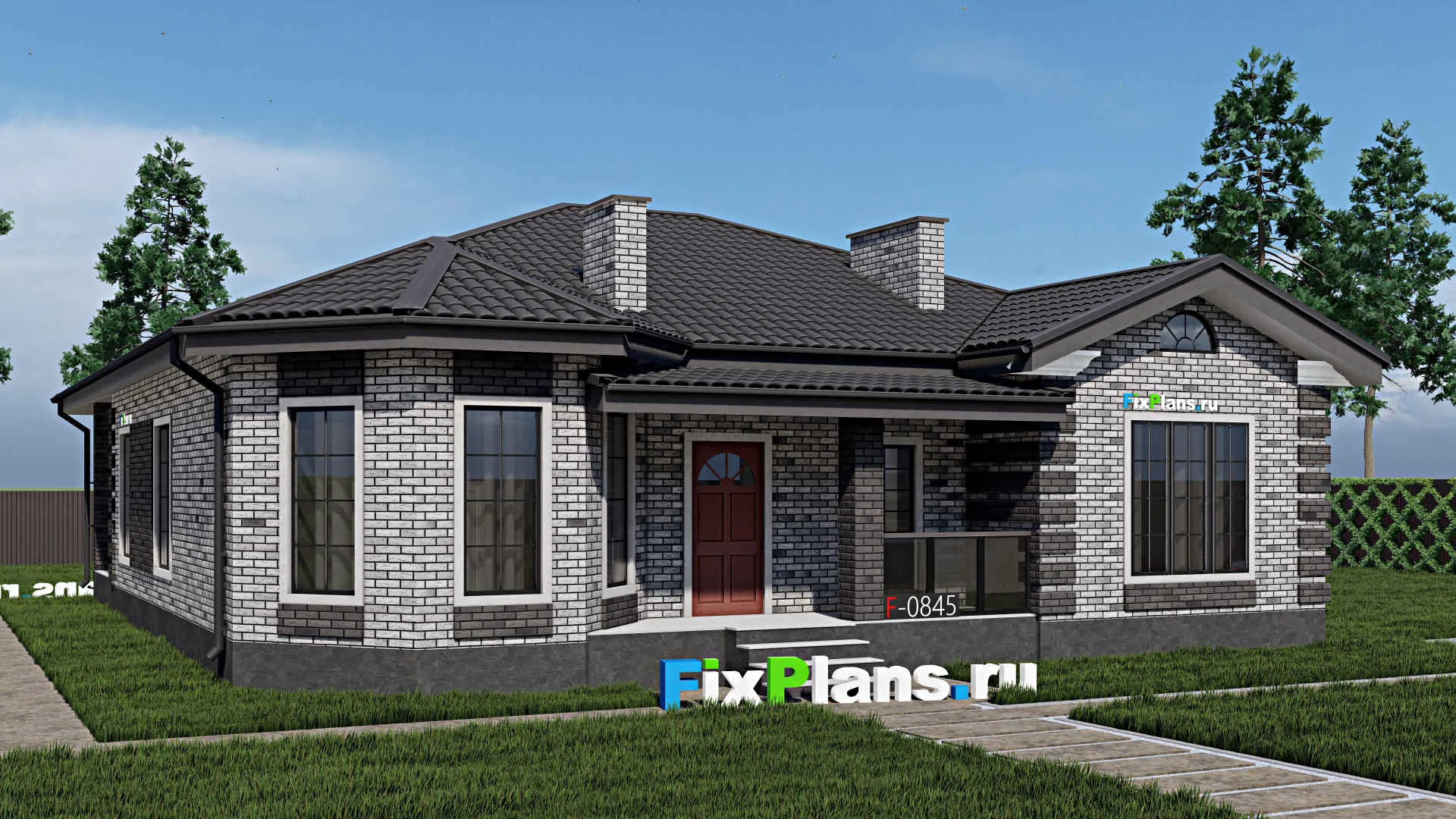 F-0845 - Проект одноэтажного дома 14 на 14, площадью 160 м² с террасой и 3 спальнями