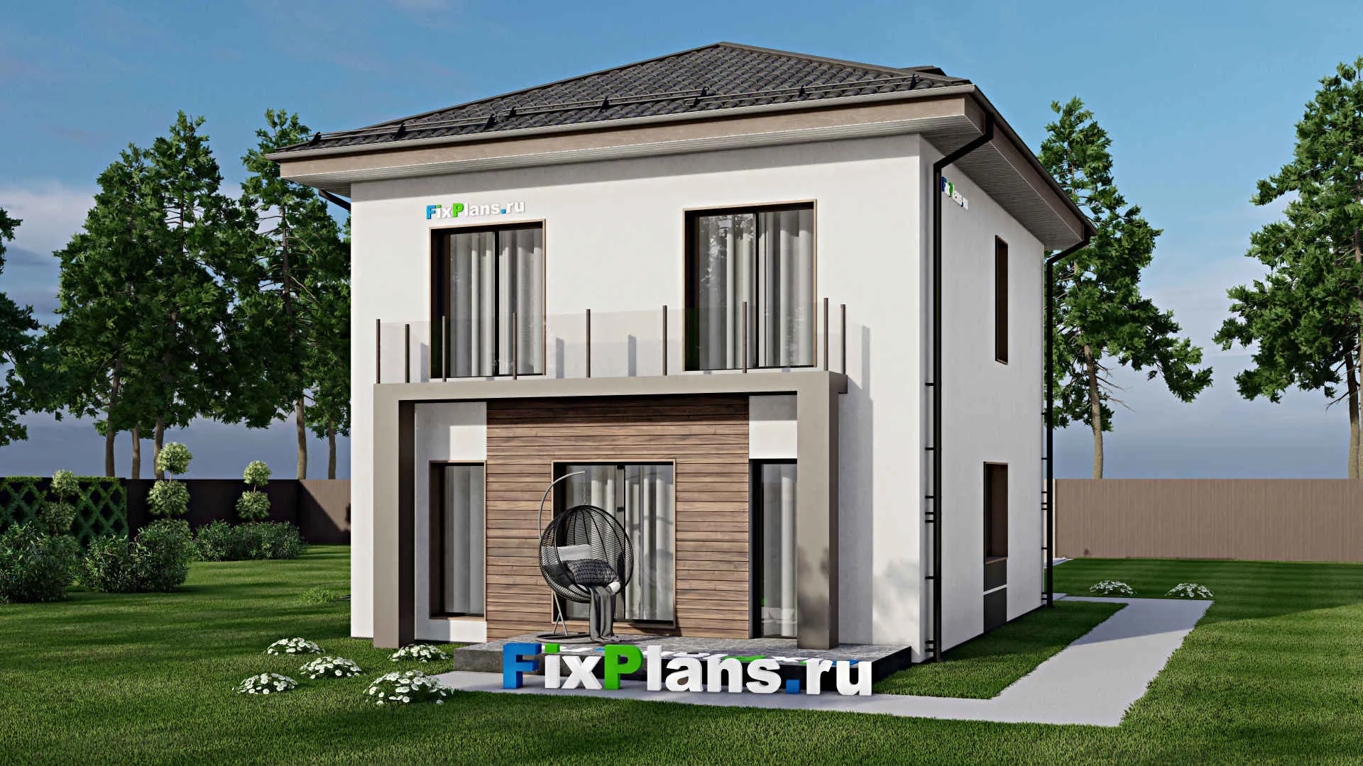 F-7253 - Проект двухэтажного дома 9 на 13, площадью 140 м² с террасой, балконом и 4 спальнями