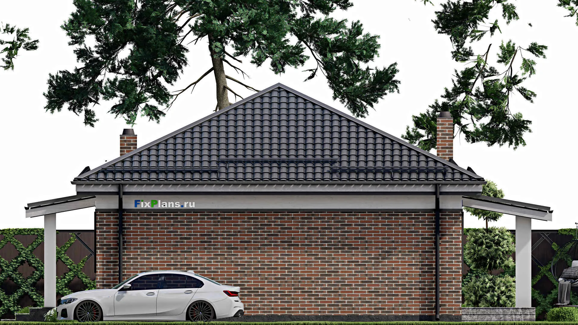 F-3338 - Проект одноэтажного дома 10 на 10, площадью 80 м² с террасой и 2 спальнями