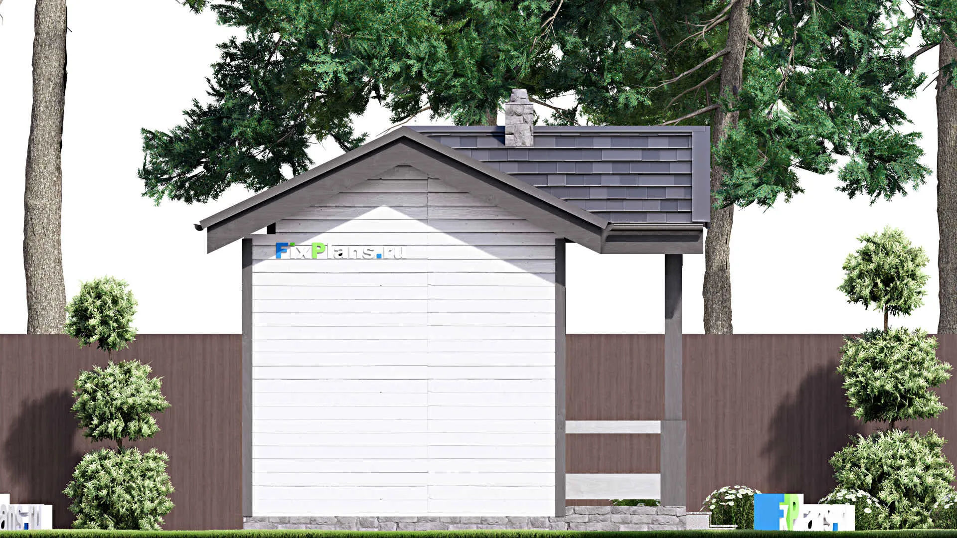 F-15641 - Проект бани 5 на 6, площадью 20 м² с терассой