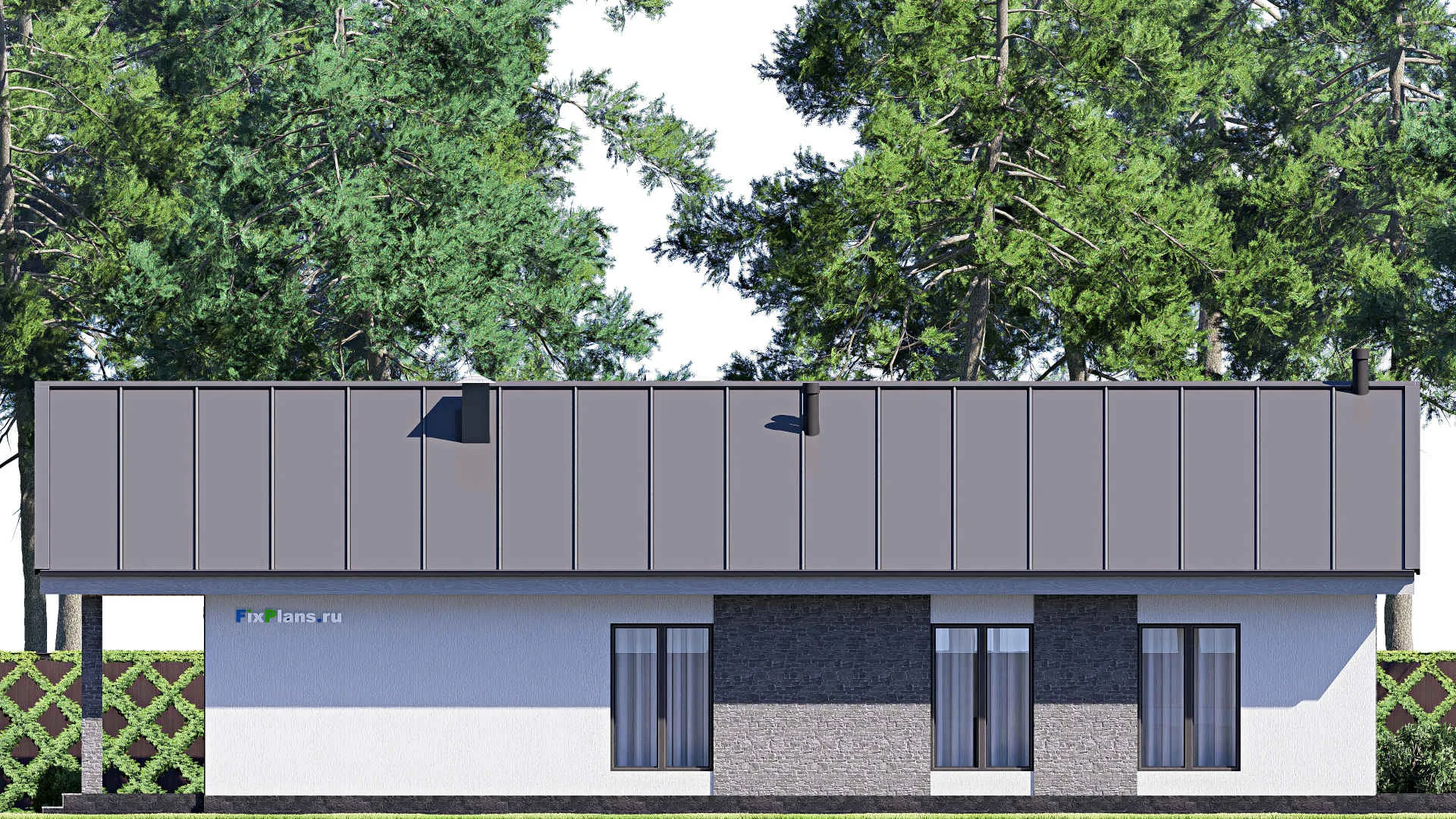 F-20897 - Проект одноэтажного дома 18 на 22, площадью 250 м² с террасой и 3 спальнями