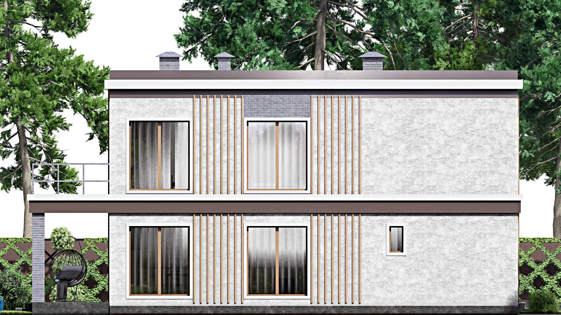 F-13301 - Проект двухэтажного дома 16 на 16, площадью 280 м² с террасой, балконом, гаражом на 2 машины и 4 спальнями