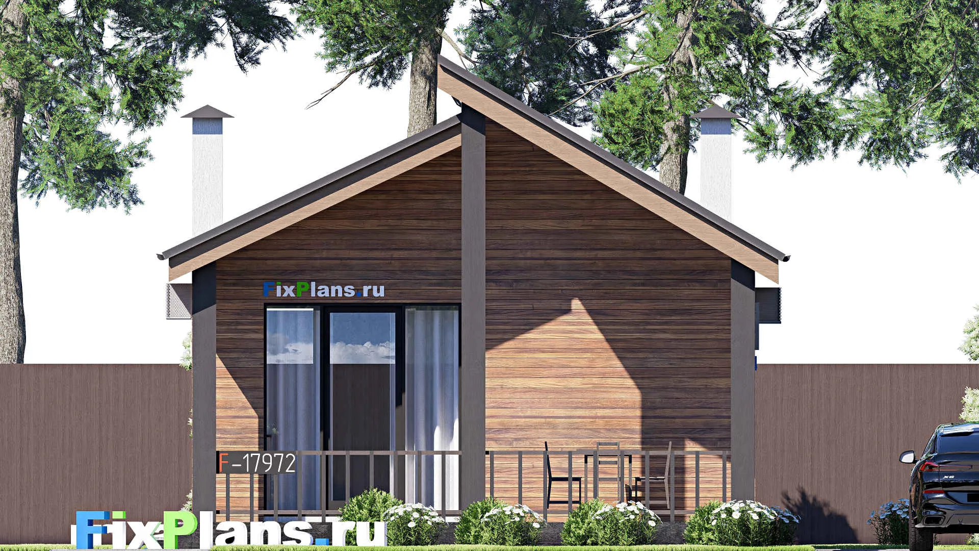 F-17972 - Проект бани 8 на 8, площадью 50 м² с терассой, санузлом и спальней