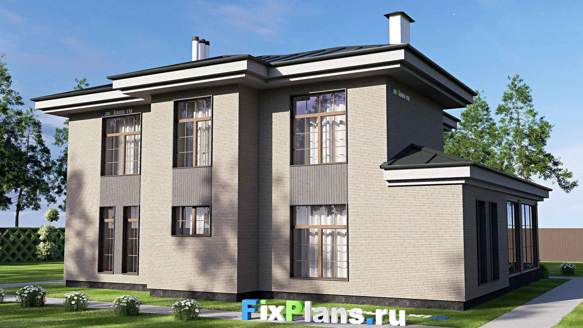 F-20726 - Проект двухэтажного дома 15 на 17, площадью 280 м² с террасой, балконом и 4 спальнями