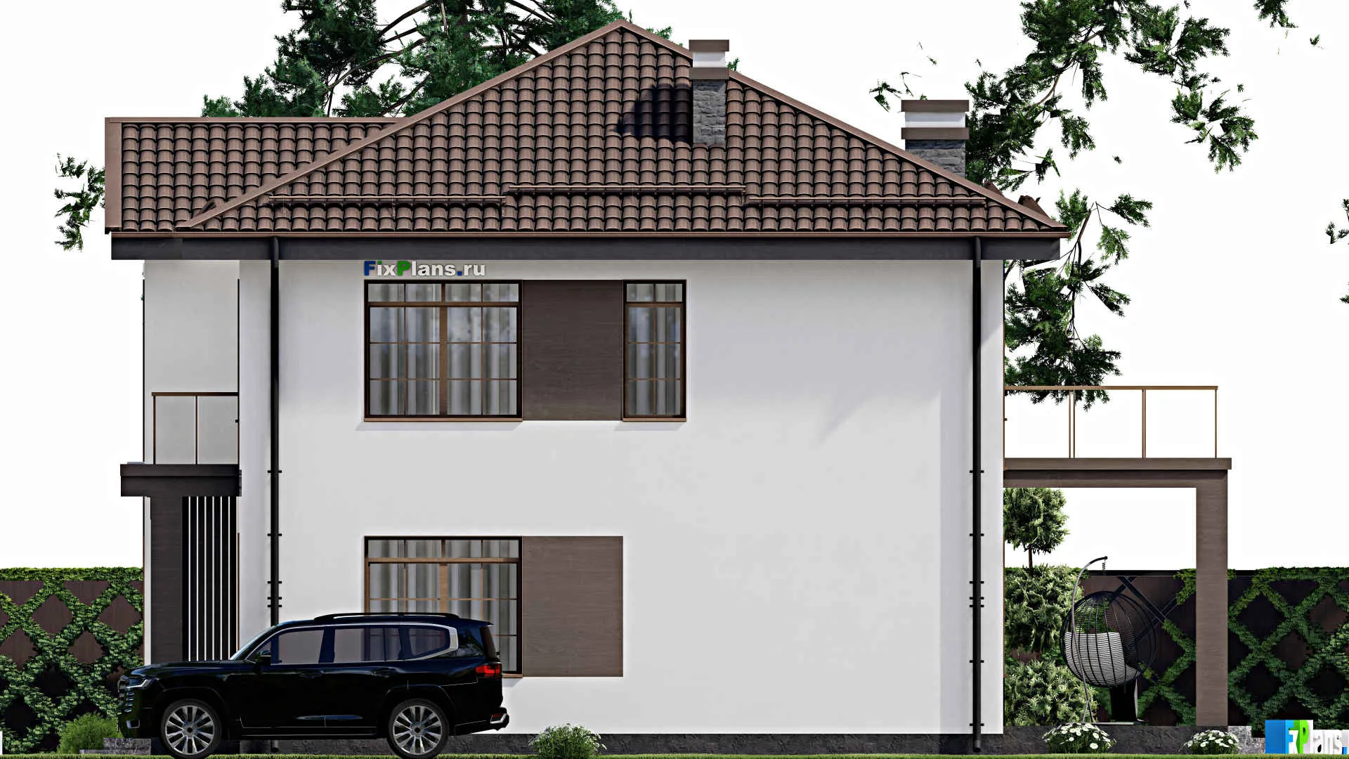 F-5624 - Проект двухэтажного дома 11 на 14, площадью 200 м² с террасой, балконом и 4 спальнями