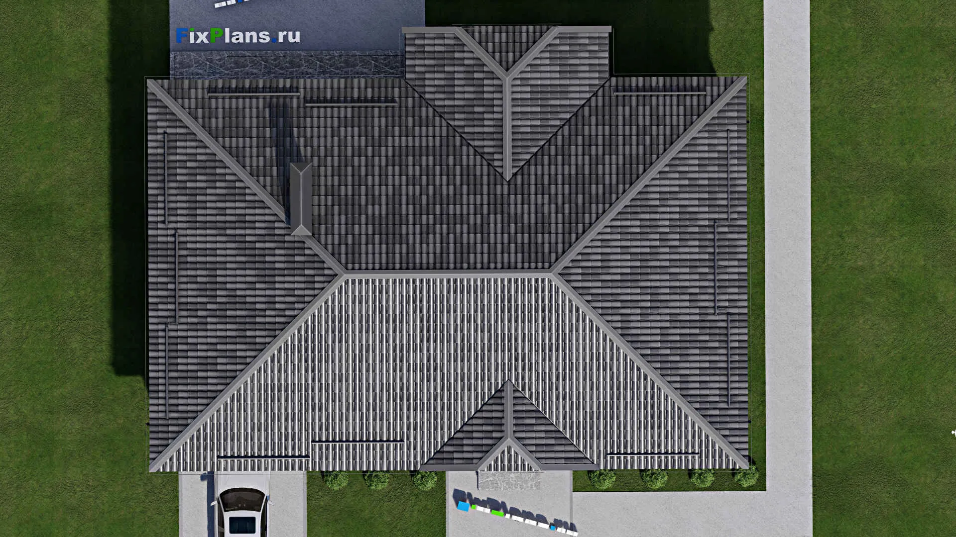 F-5561 - Проект одноэтажного дома 13 на 18, площадью 190 м² с террасой, гаражом на 1 машину и 3 спальнями