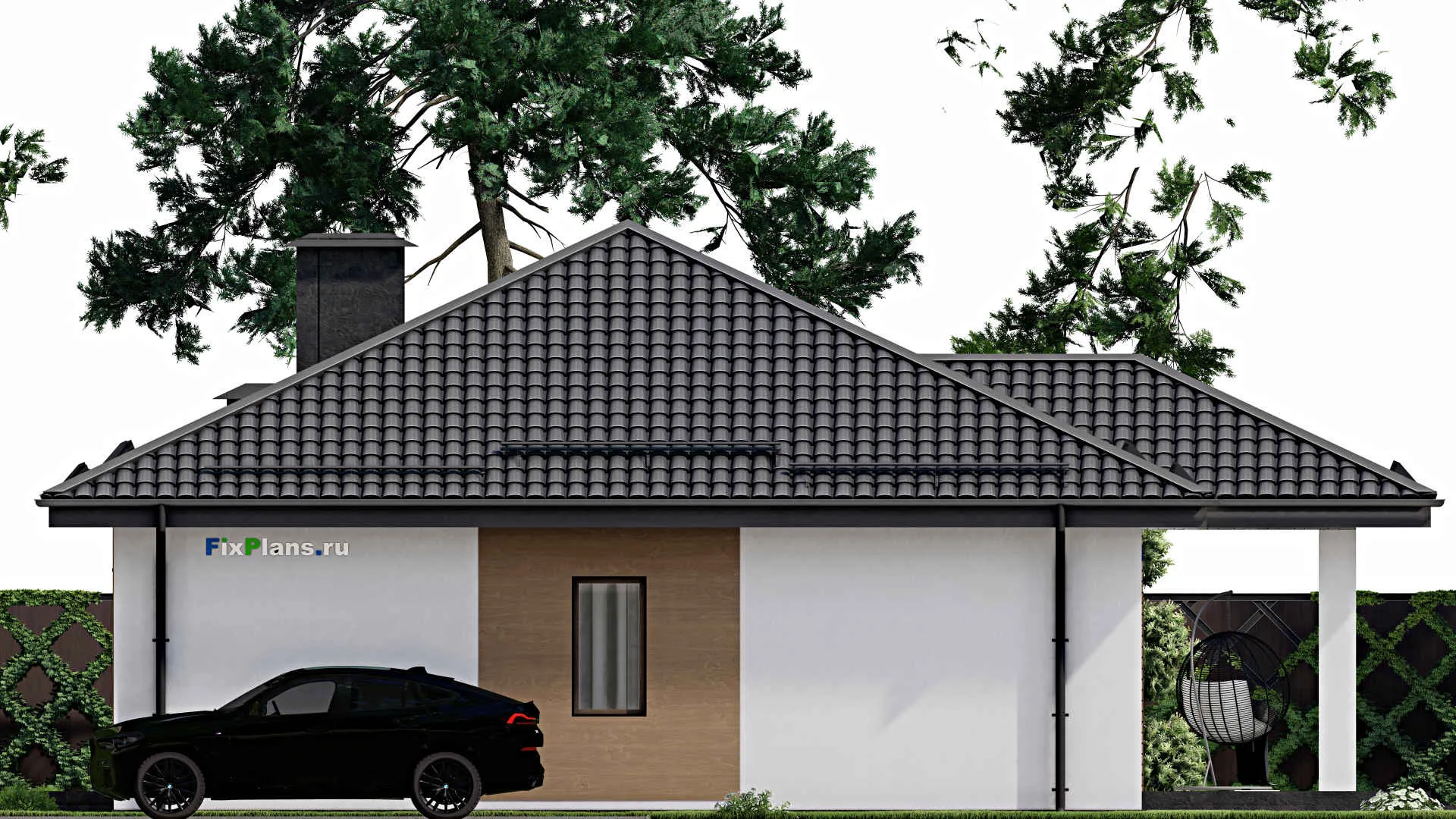 F-3716 - План одноэтажного дома 12 на 16, площадью 180 м² с террасой и 4 спальнями