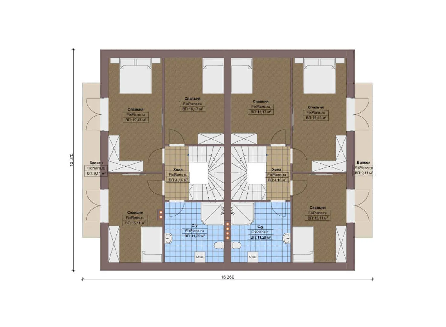 F-16271 - Планы дома с мансардой 14 на 17, площадью 320 м² с 6 спальнями