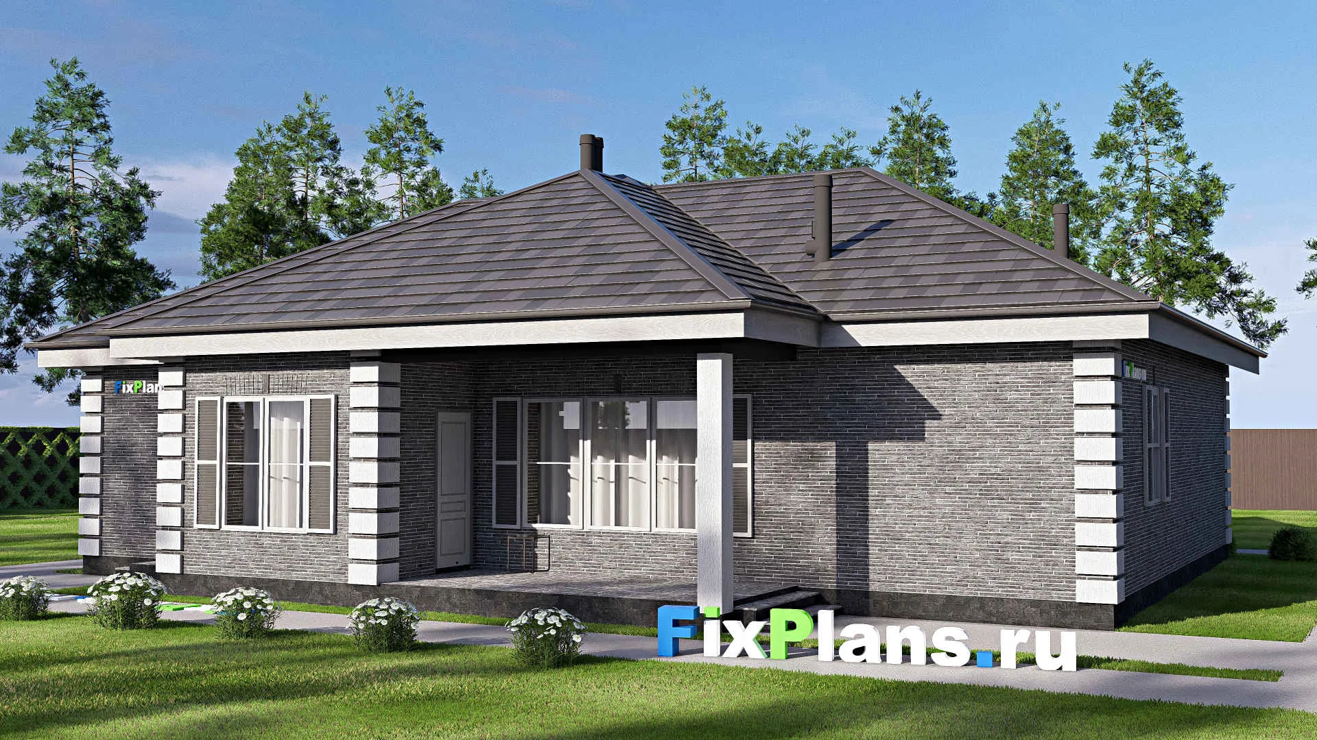 F-20420 - Проект одноэтажного дома 13 на 16, площадью 140 м² с террасой и 3 спальнями