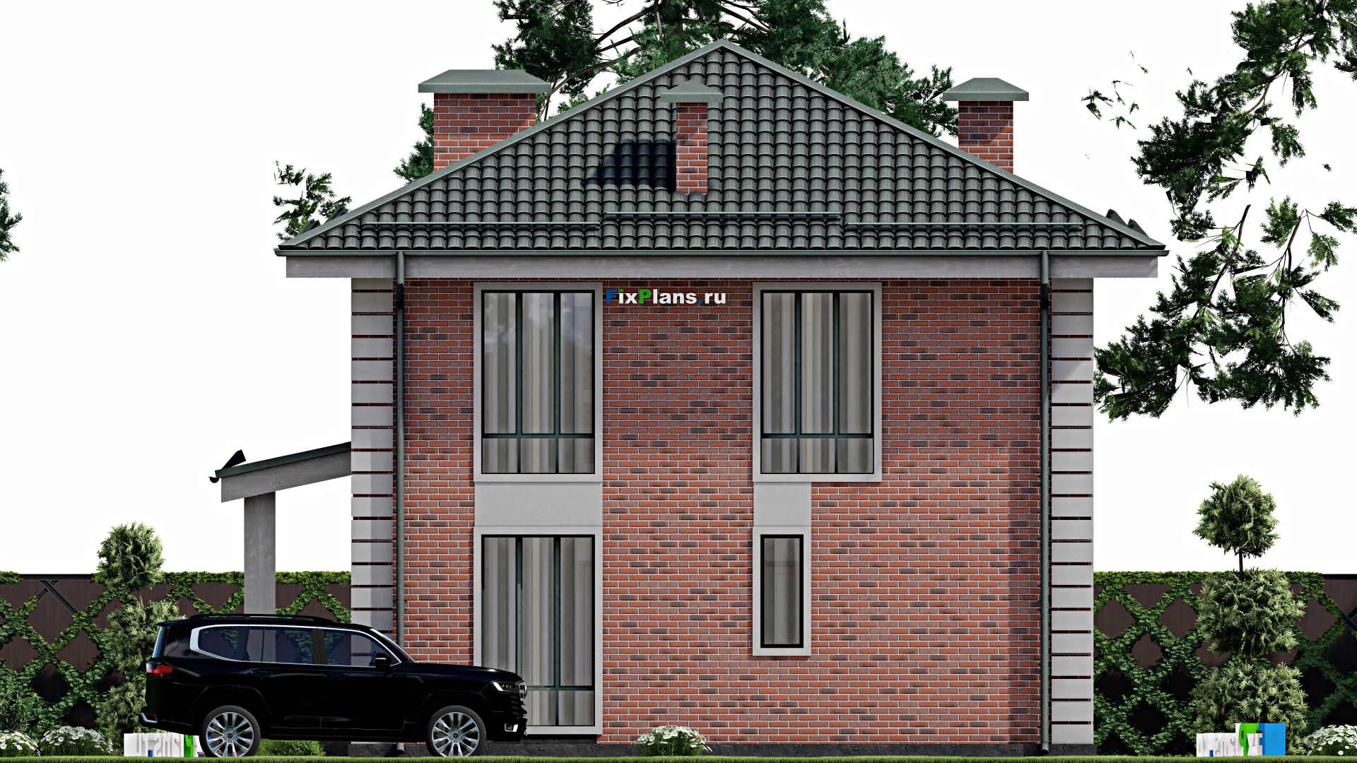 F-8990 - Проект двухэтажного дома 11 на 11, площадью 370 м² с террасой и 9 спальнями