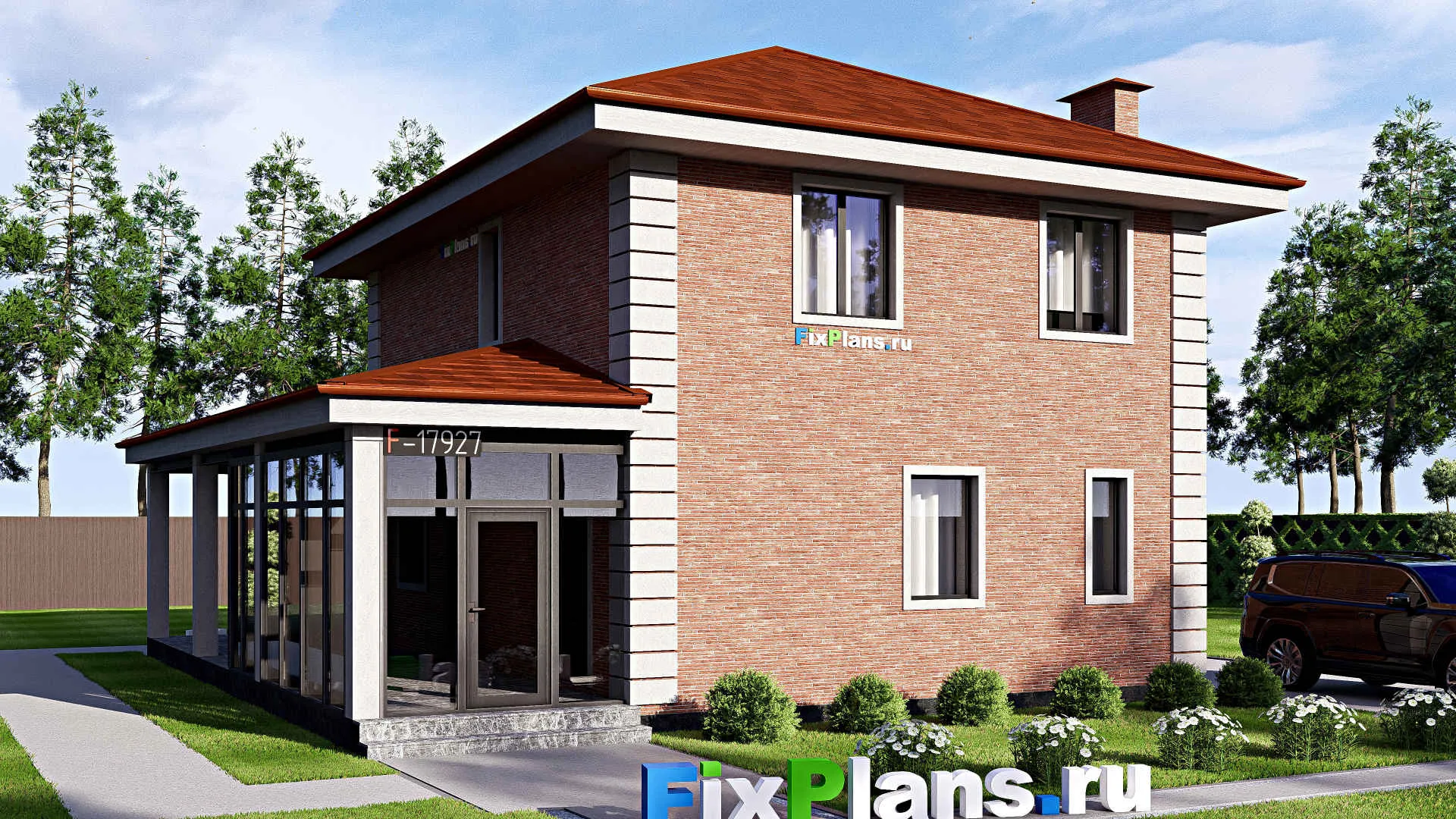 F-17927 - Проект одноэтажного дома 15 на 16, площадью 180 м² с террасой и 3 спальнями