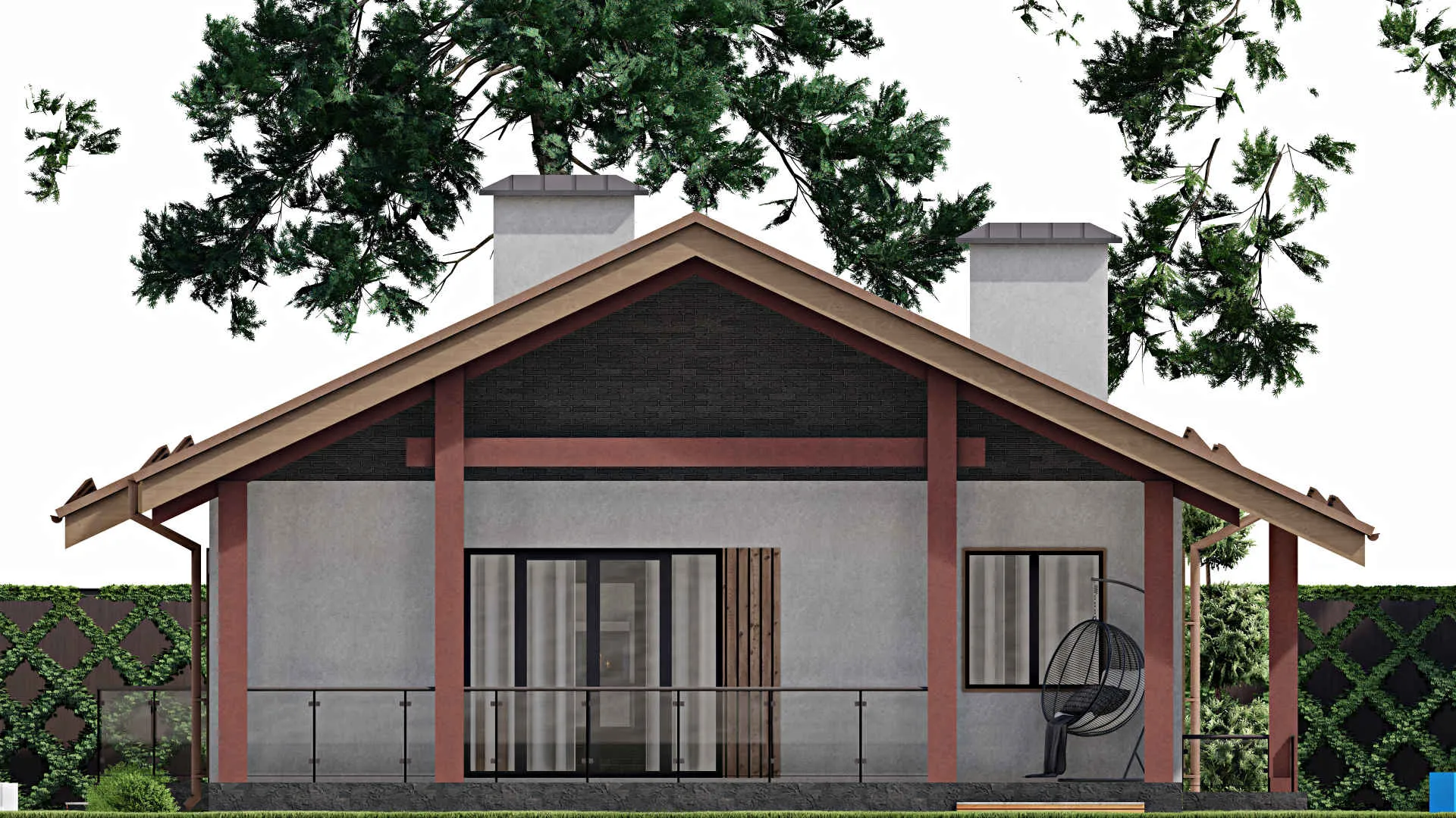 F-9494 - Проект одноэтажного дома 13 на 18, площадью 260 м² с террасой, цокольным этажом и 2 спальнями